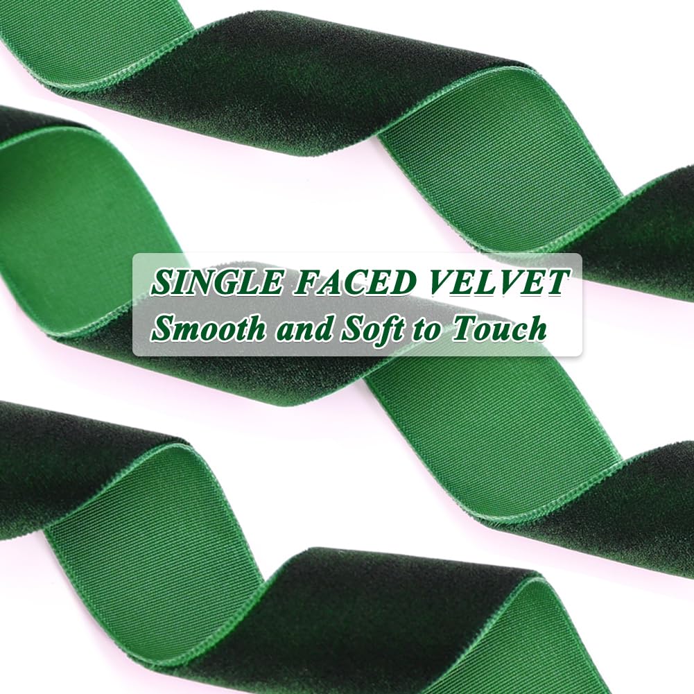 Green Velvet Ribbon, 25mm x 18m Soft Luxurious Velvet Ribbon for Gift Wrapping Bouquets Bundling, Wedding Decoration Bows and Crafts - Image 3