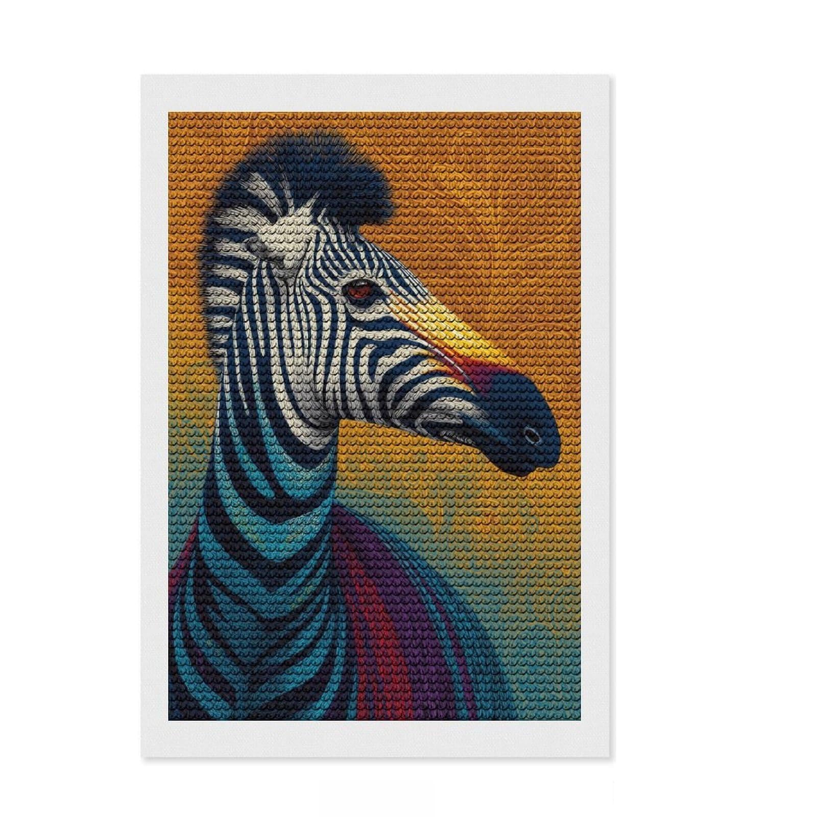 Junmoney Vibrant Zebra Artistry Diamond Art Kit 8"x12", for Women, for Adults, Full Kit Included, Thoughtful Present, Festive Craft Gift