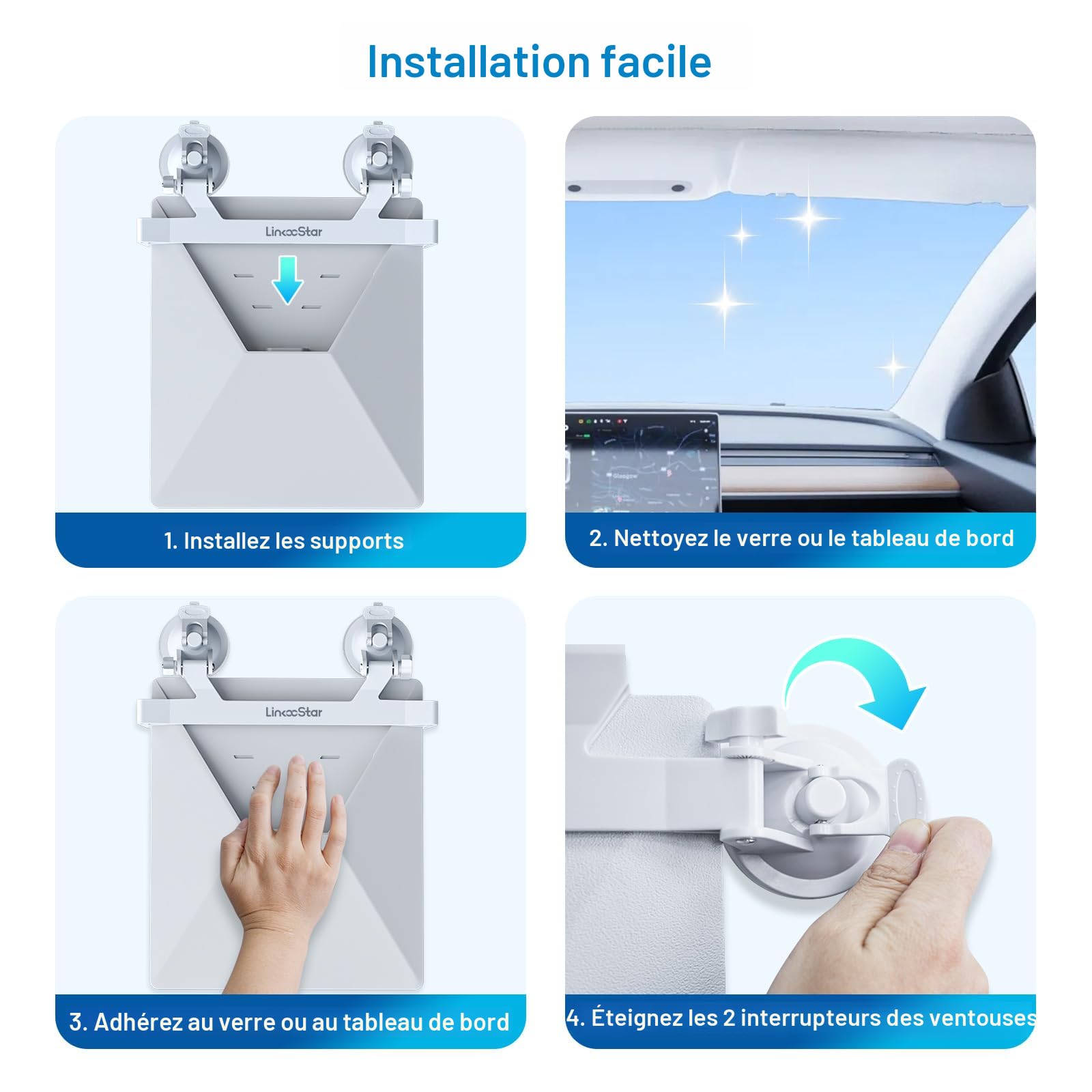 Hocomay Support Voiture Starlink Mini Avec Ventouses - Fixation Toit Pare-Soleil Et Vitres - Kit Montage Stable