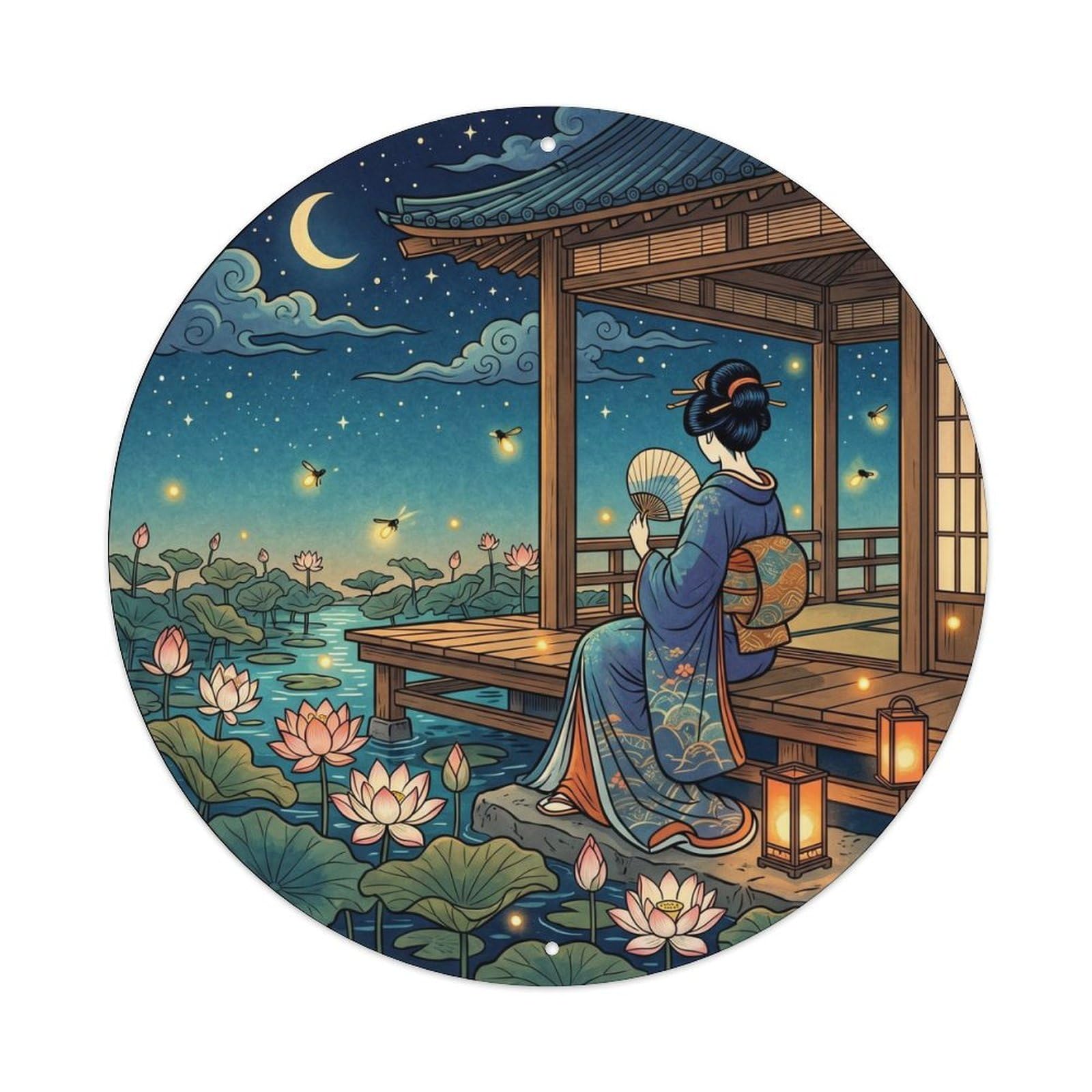 Fqnyr Style Metal Tin Sign Japanese Geisha Cooling Under Stars Summer Night