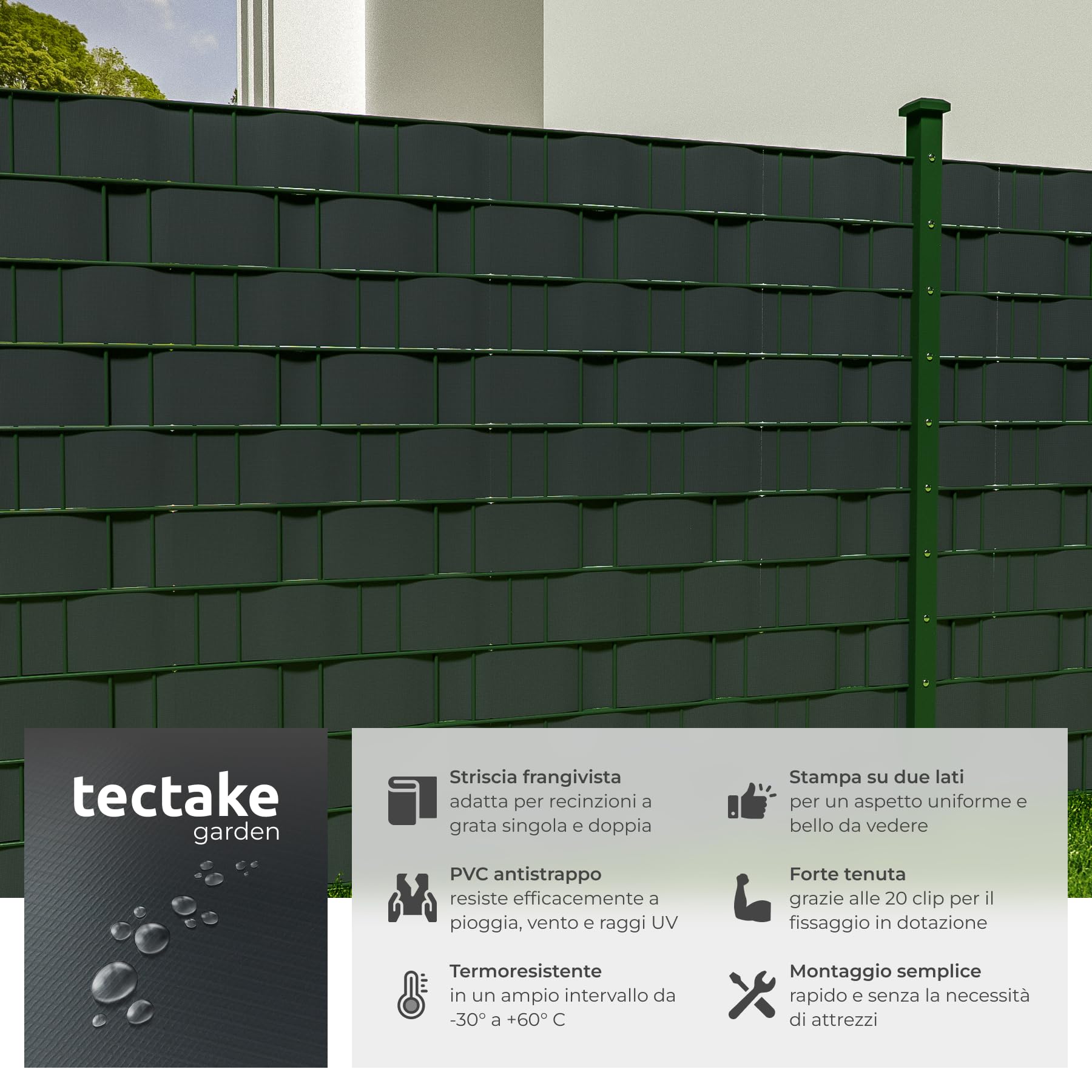 tectake® Rotolo Recinzione PVC 19 cm, Clip Montaggio, Resistente UV, Facile Installazione, Protezione Intemperie, Antistrappo, Frangivista Balcone, Paravento da Esterno - 35 m, Antracite