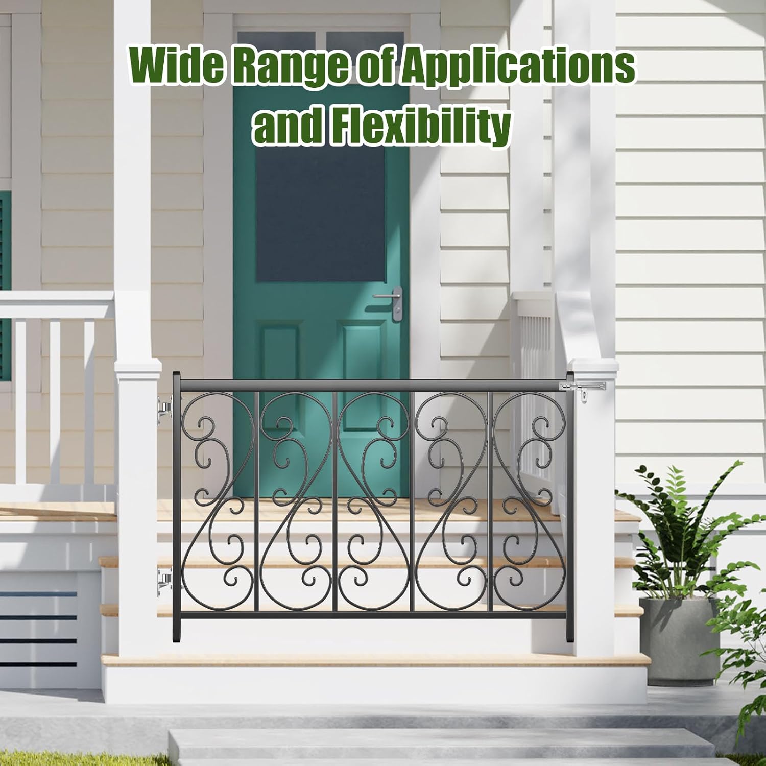 Heavy Duty Gate Hinges - AISI 304 Stainless Steel One-Piece Cast with Right-Handed Sliding Bolt Latch & Adjustable Silent Pads for Vinyl Gates, Farm Fence Gates, Courtyard Gate, Wood/Iron Fences Gates