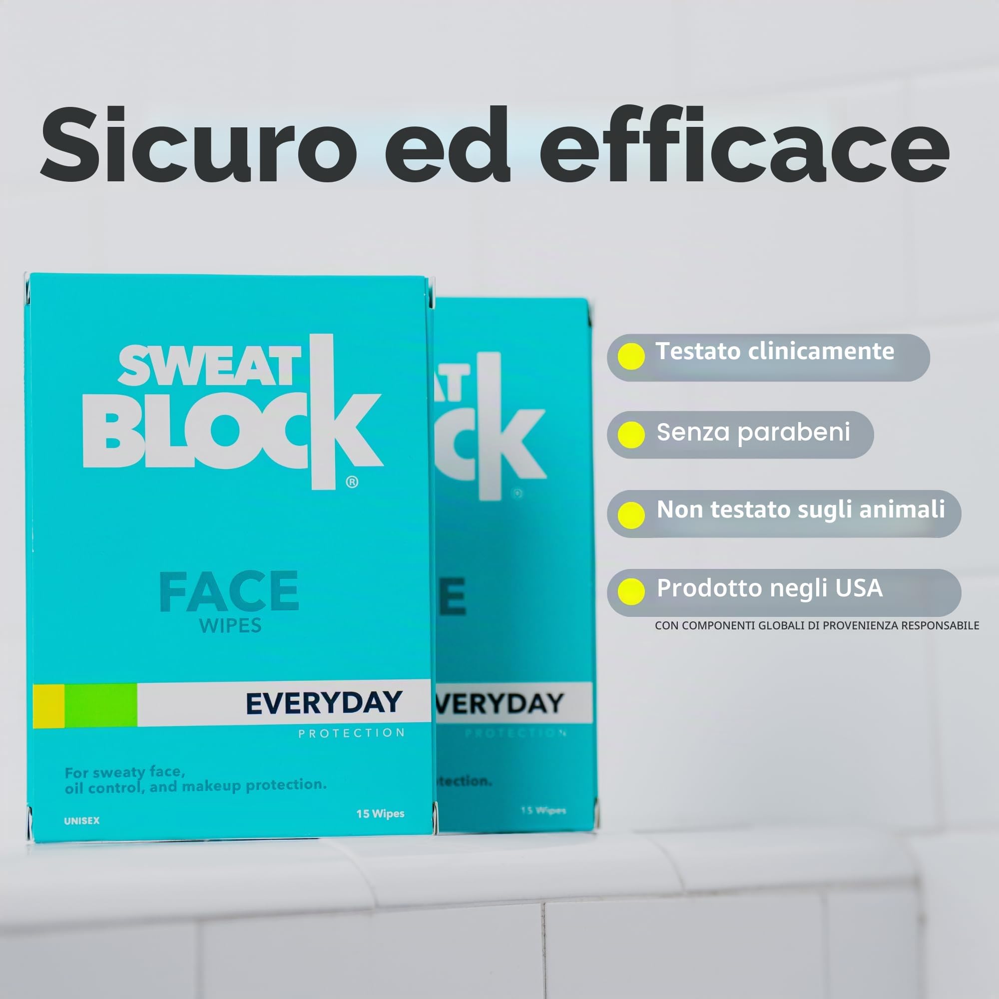 SweatBlock Salviettine viso quotidiane + controllo della pelle grassa, minimizzano la lucentezza e proteggono il trucco. Ideale per viso, fronte e lab