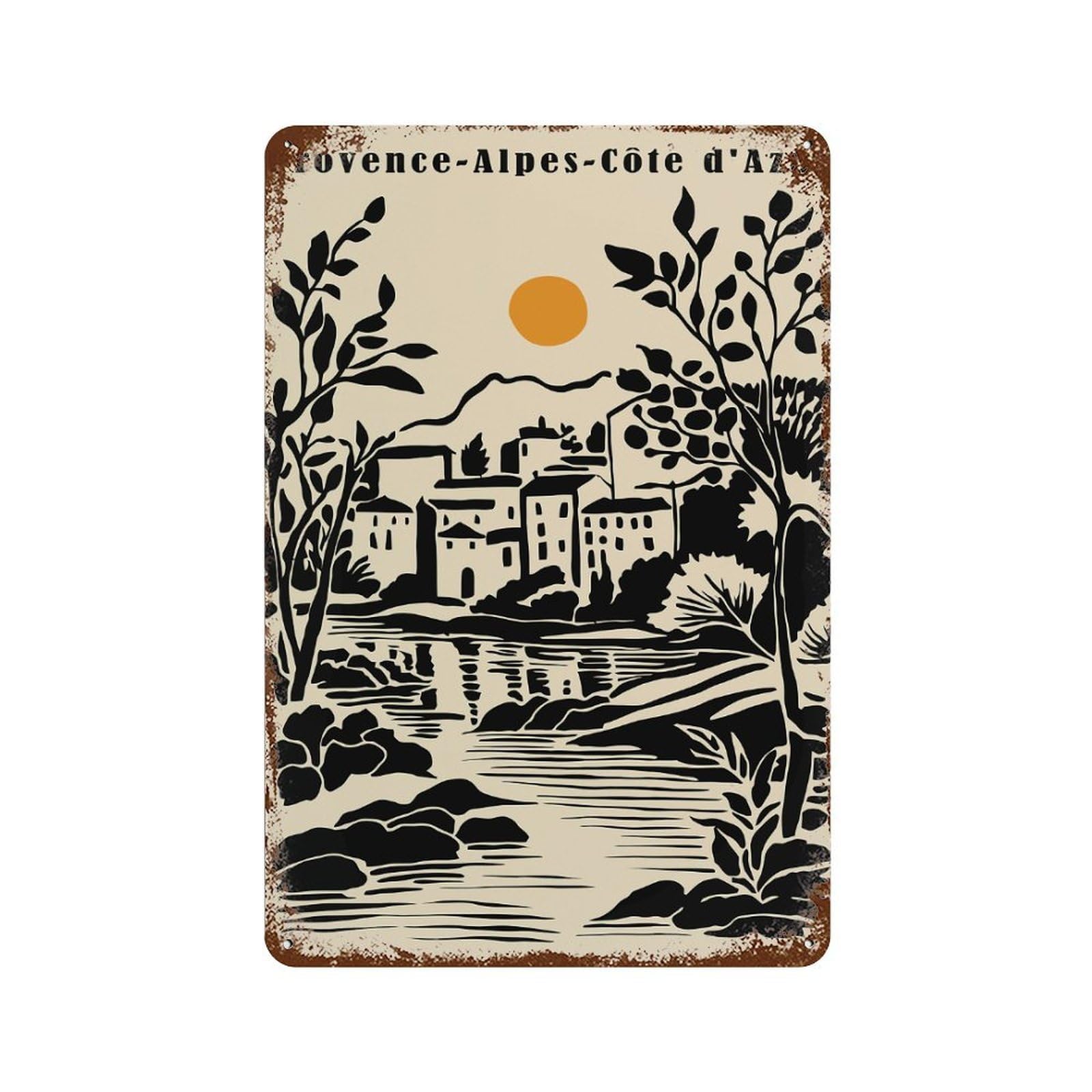 Provence-Alpes-Côte DAzur Illustration Retro Metal Sign 11.8"x7.9", Shabby Chic Decor for Bistro, Counter And Cafe Decor