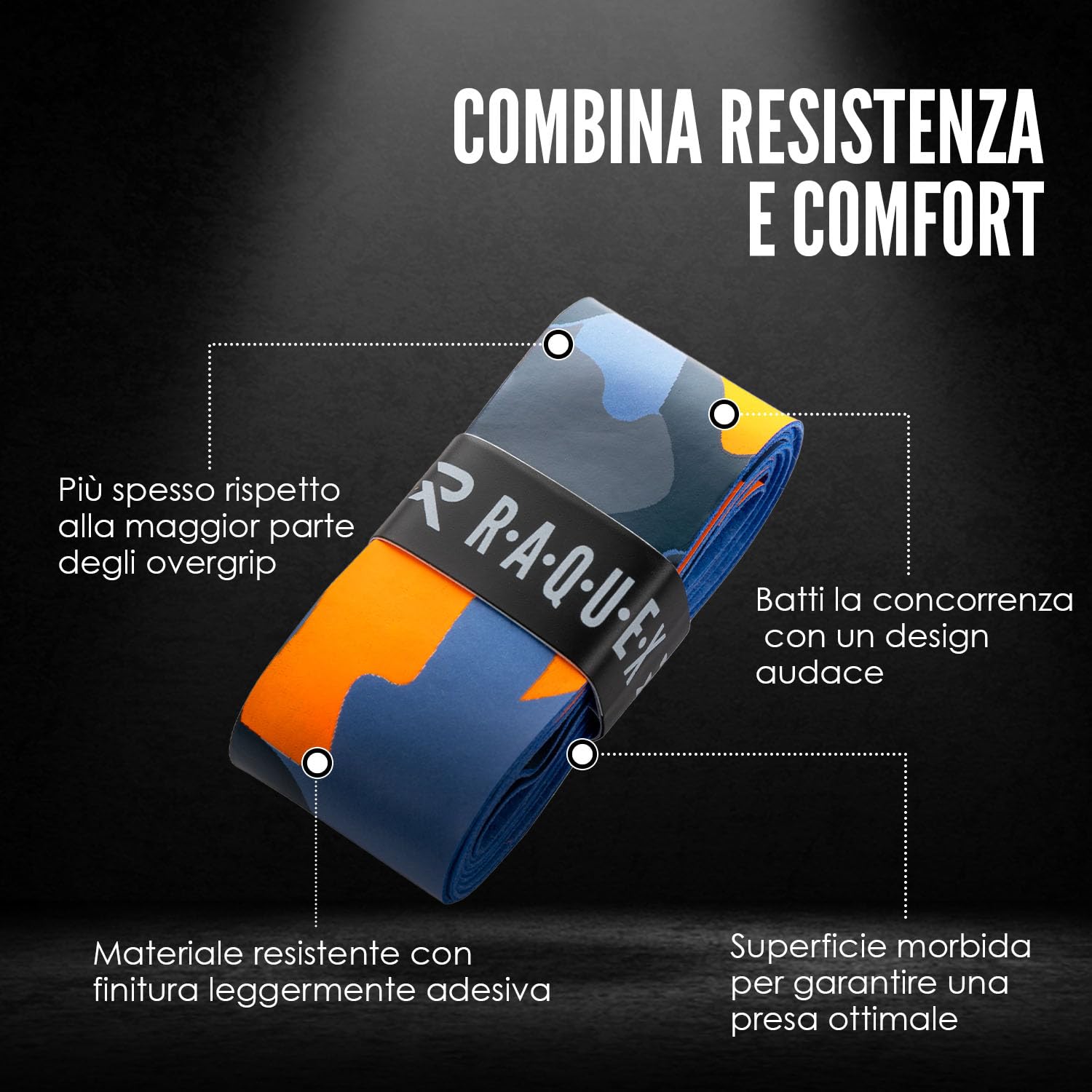 Raquex Nastro Adesivo Mimetico Evoke - Nastro per Impugnatura per Racchette da Tennis - Nastro Antiscivolo per Racchette da Tennis, Badminton e Squash - Confezione da 3