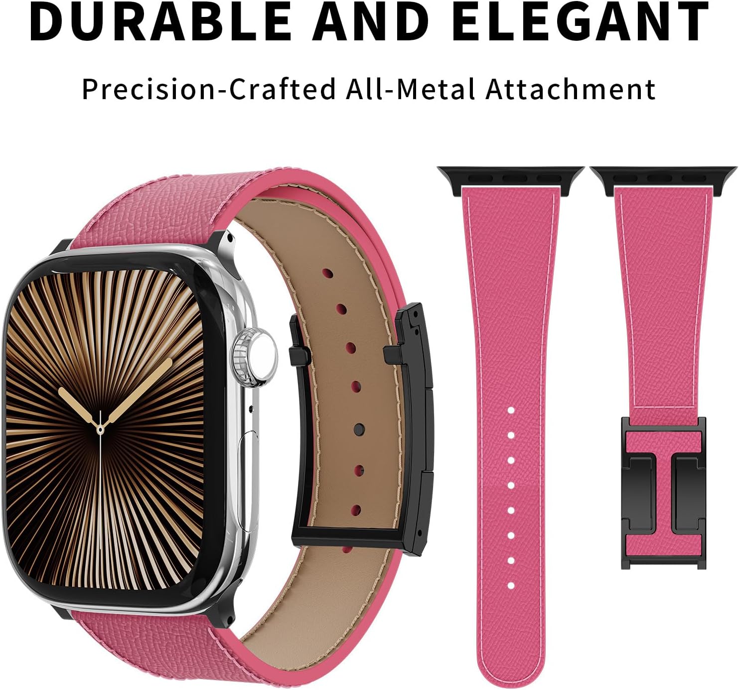 Designer Genuine Leather Band Compatible with Apple Watch Ultra/SE/Series 10/9/8/7/6/5/4/3/2/1 (49mm-38mm), Magnetic Buckle Replacement Strap for Men & Women - Image 5