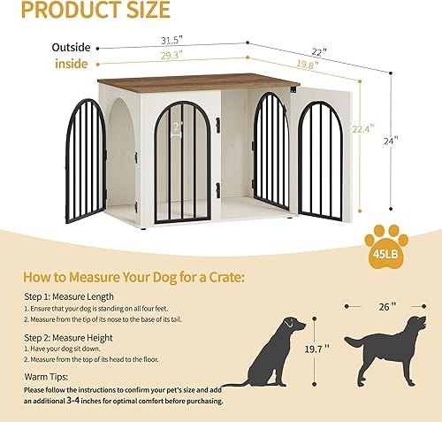 Miniatura 2 de Muebles de madera para perros de 31.5 pulgadas, jaula de interior para perros pequeñosmedianos, jaulas resistentes decorativas para casa de