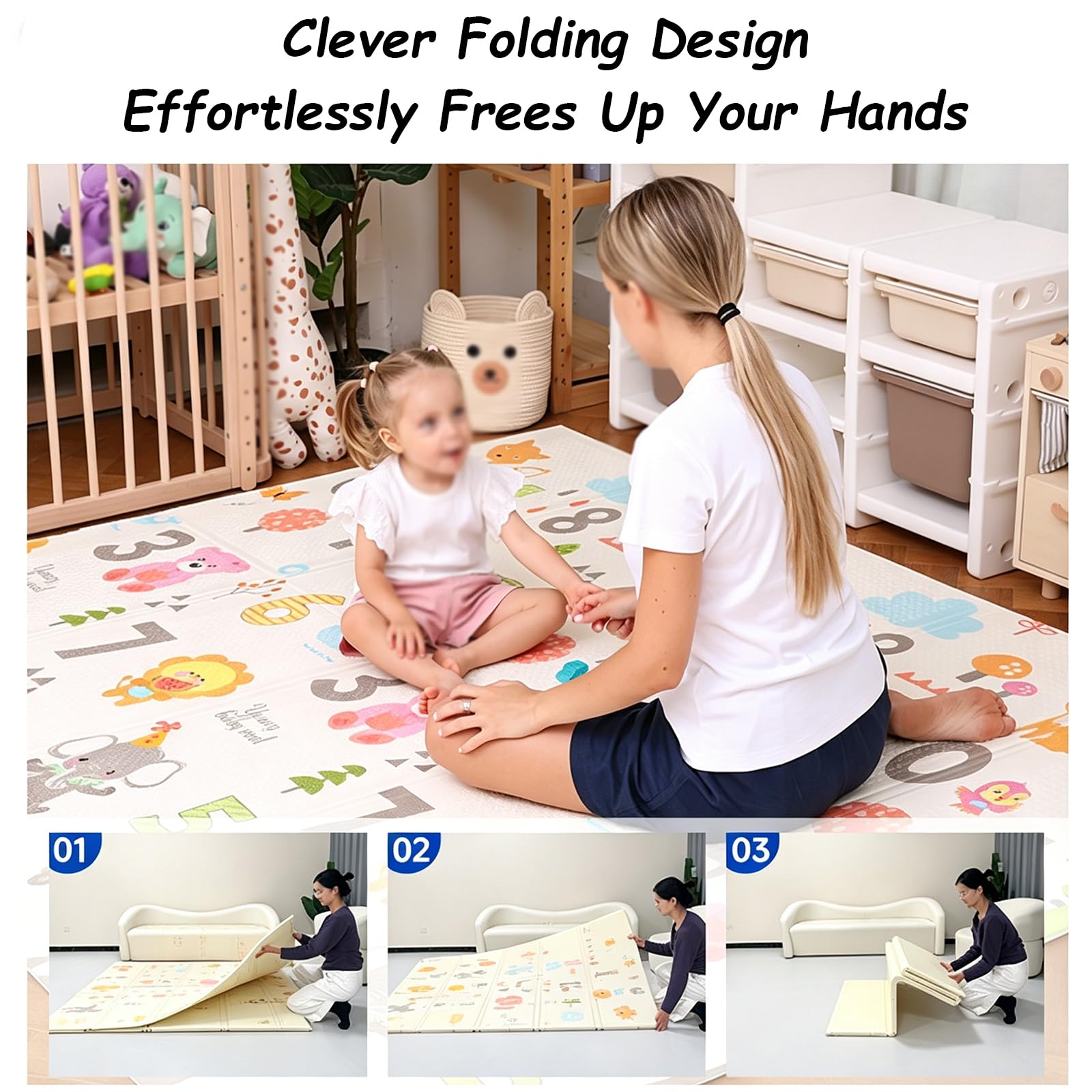 Tappeto Gioco Per Neonati,Tappetino Pieghevole Extra Large Da Pavimento,Tappeto Portatile E Impermeabile,Spesso,Reversibile Ideale Per Box,Facile Da Pulire,Neonati Bambini Piccoli(180*150*1.5cm,A)