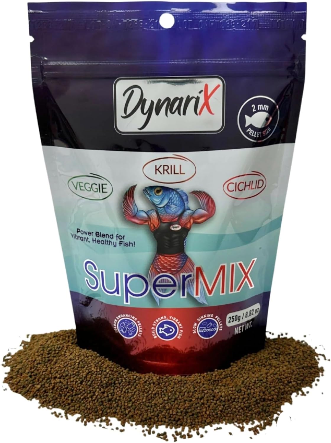 DynariX SuperMIX Premium Fish Food, 2mm Pellets, 250g, Veggie-Krill-Cichlid Blend