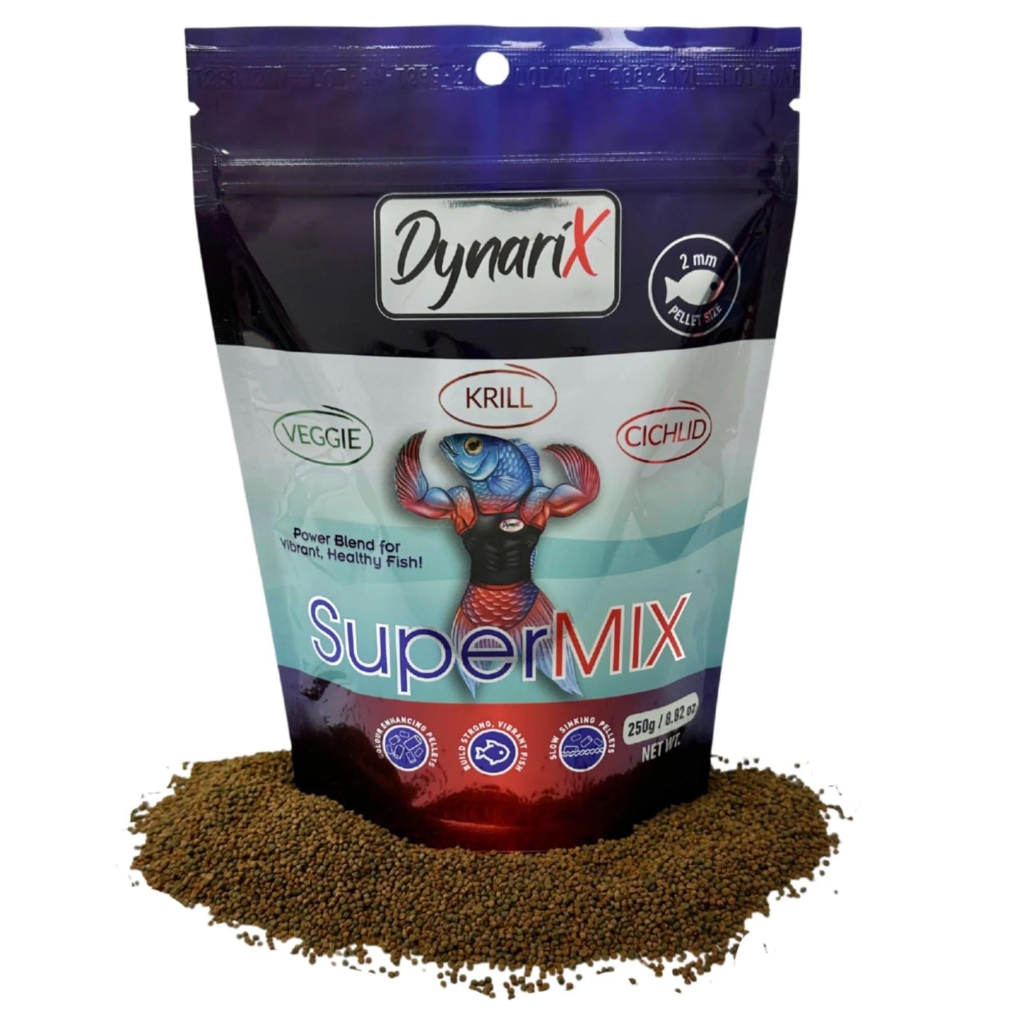 DynariX SuperMIX Fish Food, 2mm Pellets, 250g, Veggie-Krill-Cichlid Blend