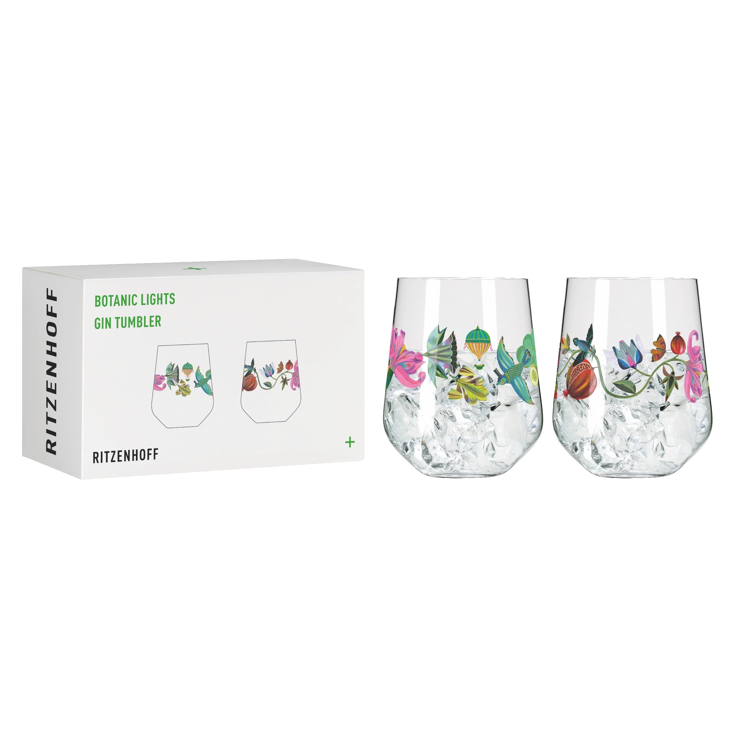 RITZENHOFF 3891002 Bicchiere da gin - 700 ml - Set di 2 bicchieri - Serie Botanic Lights - Motivo estivo - Made in Germany