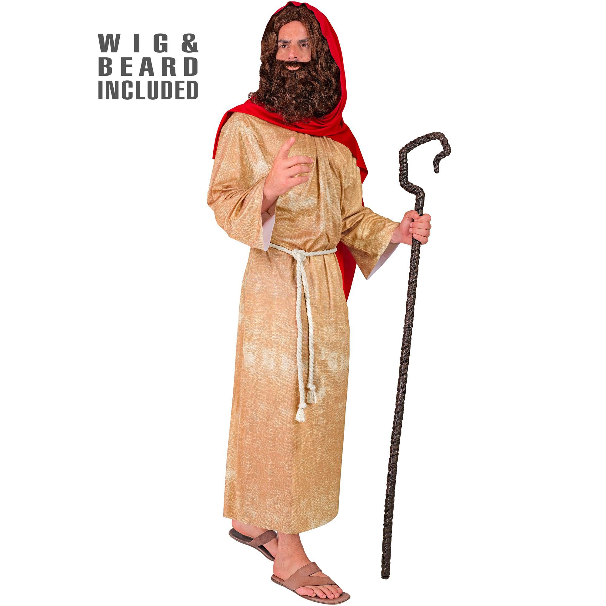 W WIDMANN MILANO Party Fashion - Messias Kostüm Herren | 5-teiliges Set mit Tunika, Gürtel, Schultertuch, Perücke und Bart für Krippenspiel, Theater, Mottopartys, Karneval