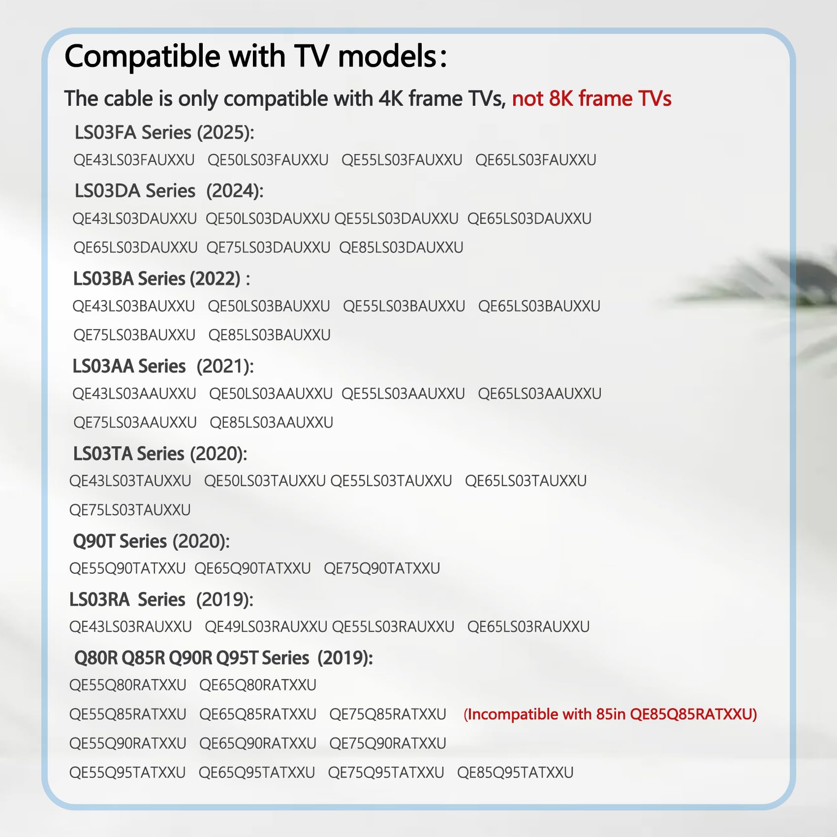 Cable de conexión de 5 m / 16.4 pies BN39-02470A Compatible con Samsung The Frame QLED 4K Smart TV One Cable de conexión invisible QN43-QN85LS03B (BN39-02470A)