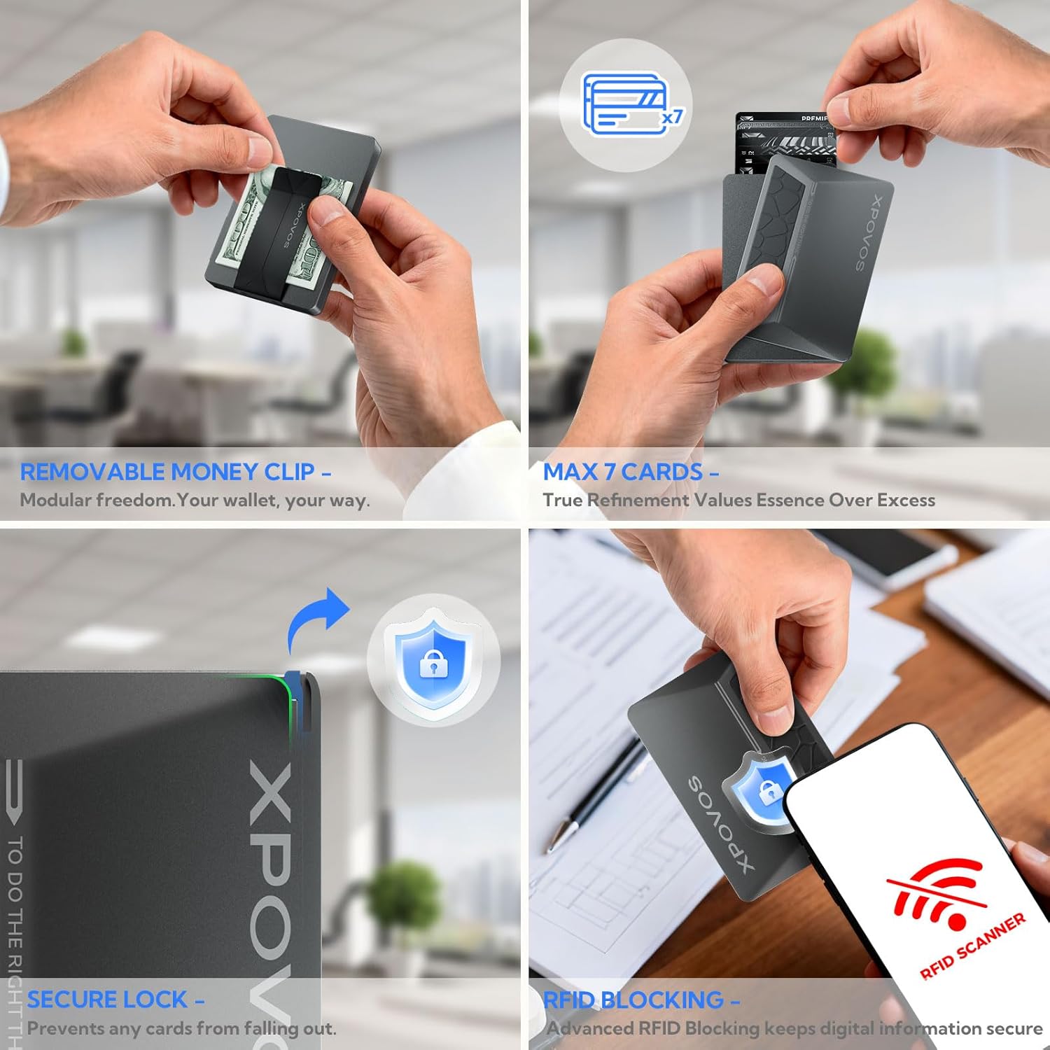 Minimalist Wallet for Men,RFID Blocking Mens Wallets Slim Card Holder with Money Clip Metal Swipe Pop-Up Credit Card Case Smart Travel Wallet (Black)