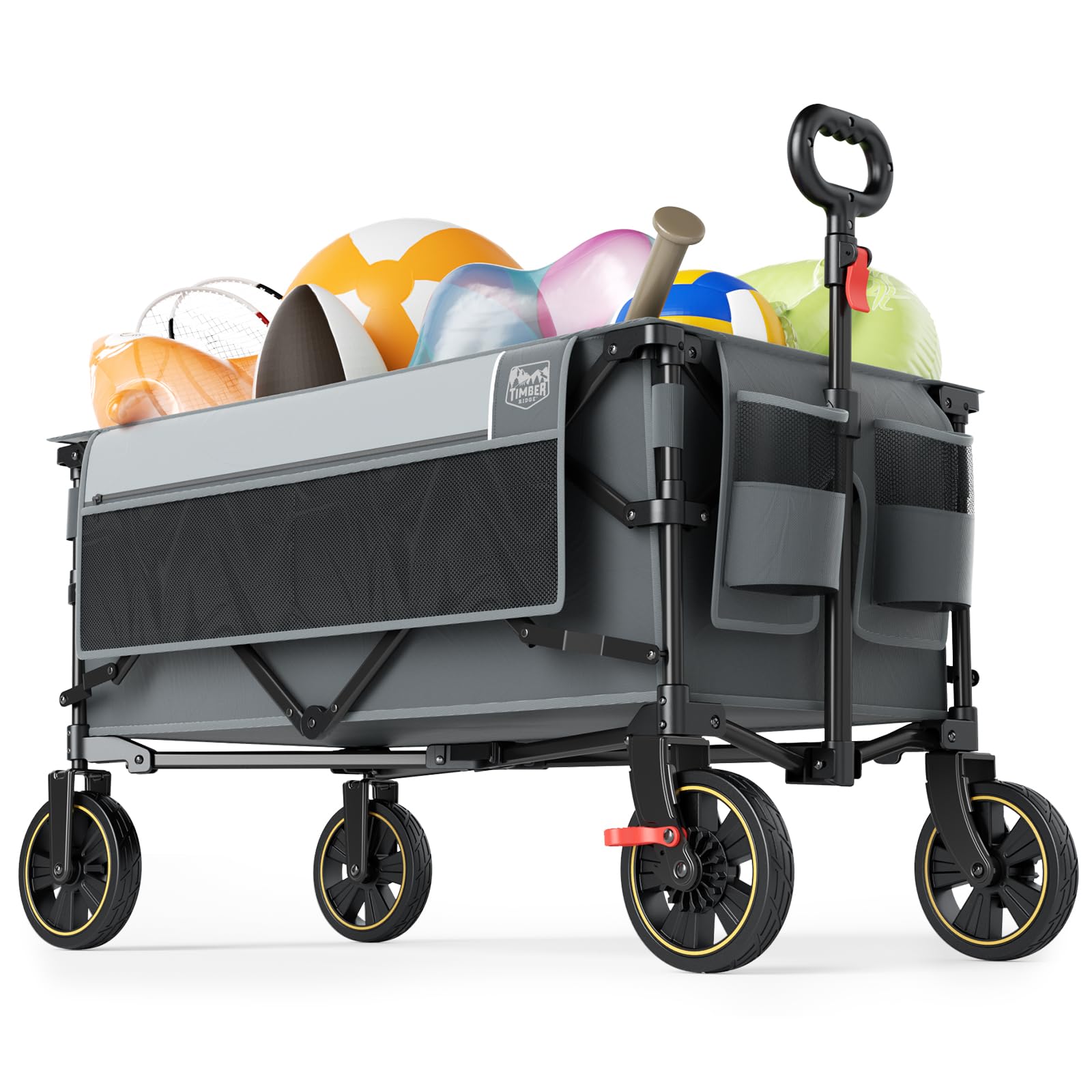 Timber Ridge Collapsible Wagon Cart with Brakes, 400lbs Heavy Duty Large Capacity Compact Portable Folding Wagon, Utility Grocery Cart for Camping,