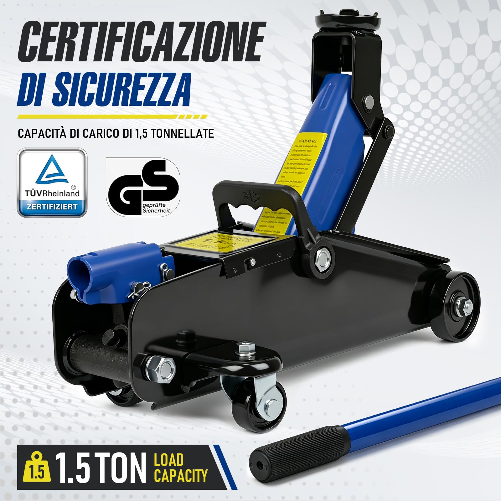 HYCHIKA Cric idraulico da 1,5 t, cric idraulico per auto, 135-320 mm, gamma di sollevamento per berlina, SUV, sostituzione pneumatici