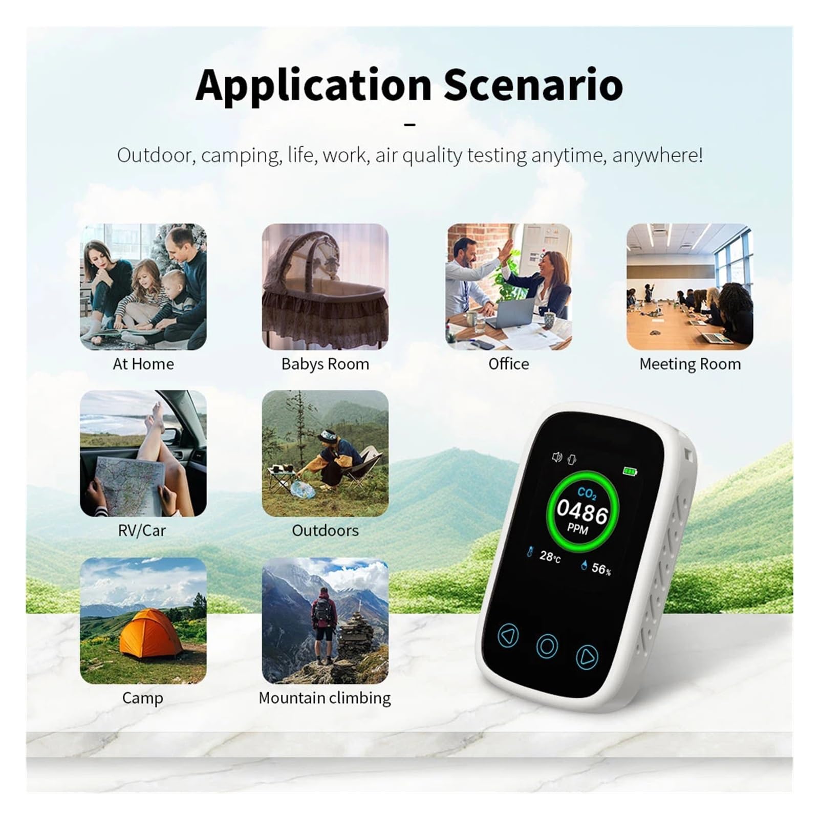 Détecteur de gaz, Moniteur de qualité l'air 3 en 1, Compteur CO2, capteur Mesure la température et l'humidité, écran LCD, Alarme, détecteur dioxyde Carbone, pour la Maison(CO2 White)