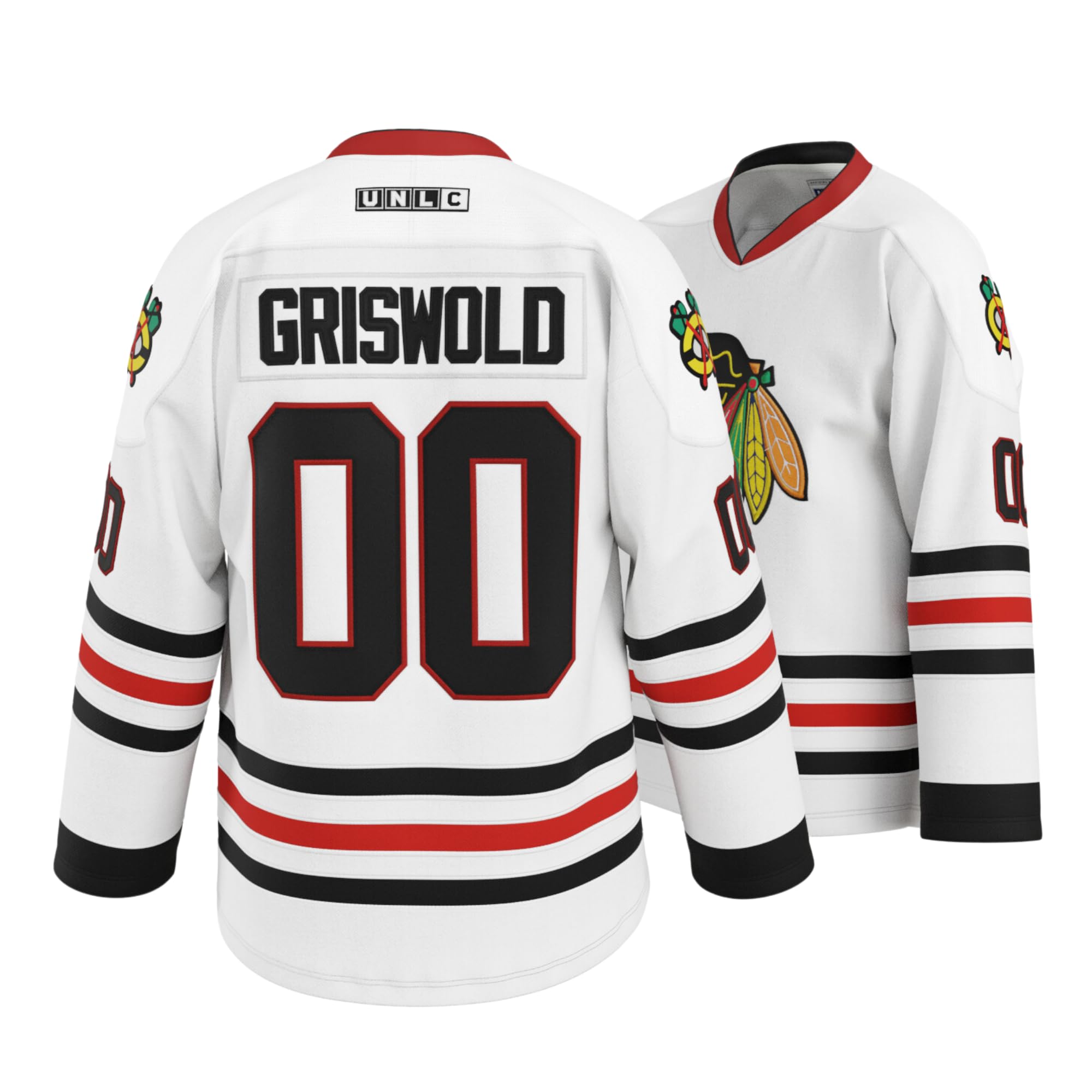 UNLC Griswold Youth #00 Movie Hockey Jersey – Stitched Letters & Numbers Authentic Fan Apparel Breathable Polyester S-XL Kids, White, XL