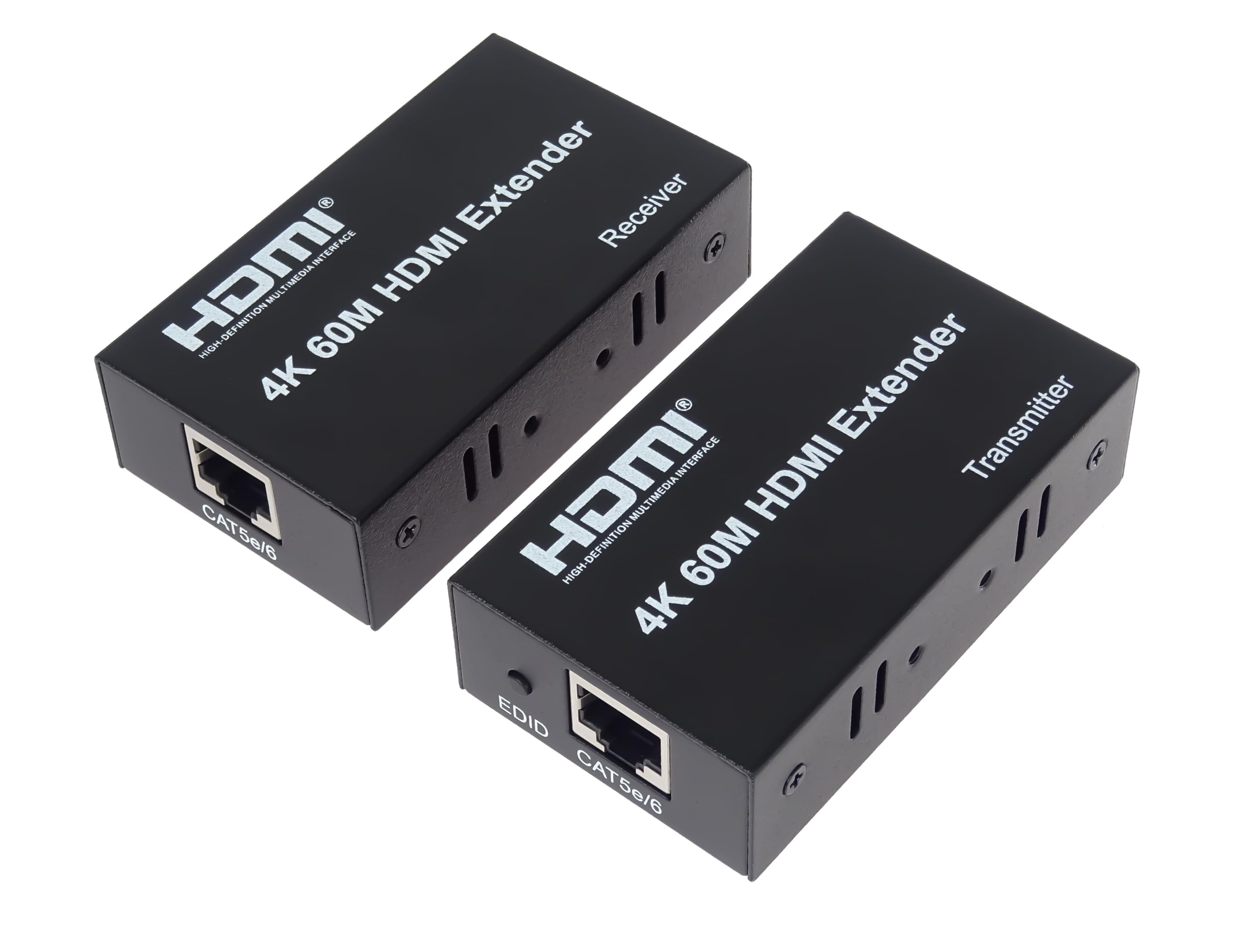 PremiumCord 4K HDMI-Extender auf 60 m über ein Cat6/6a/7-Kabel, UHD 4K 2160p 60 Hz, Full HD 1080p, 18 Gbit/s, HDMI2.0, HDCP2.2, Metallgehäuse, Schwarz