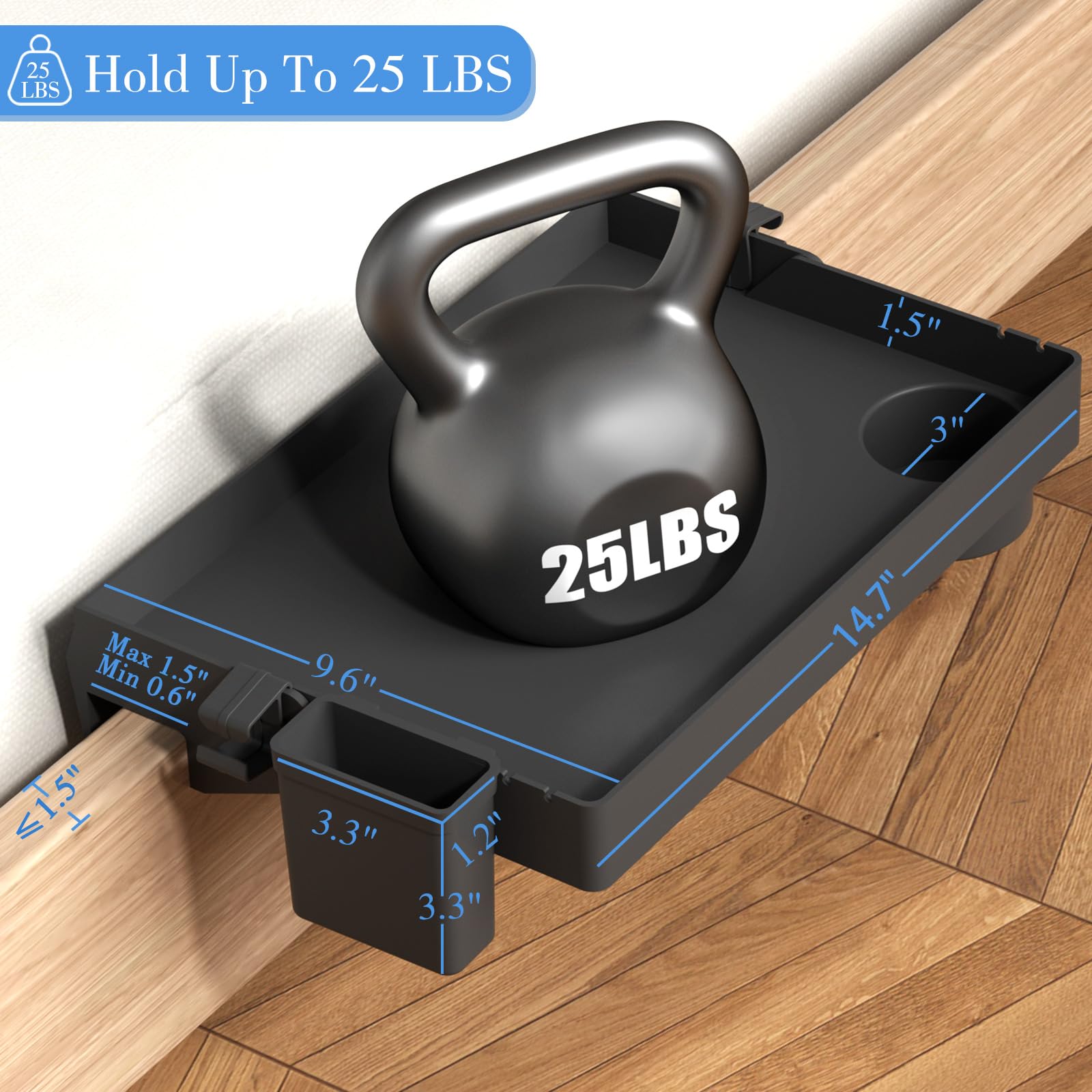 SPACEKEEPER Bedside Shelf for Bed, Foldable Bunk Bed Shelf Organizer for Top Bunk College Dorm Room Essentials Clip On Nightstand Bed Side Shelf Tray with Hanging Cup, Normal Size, Black