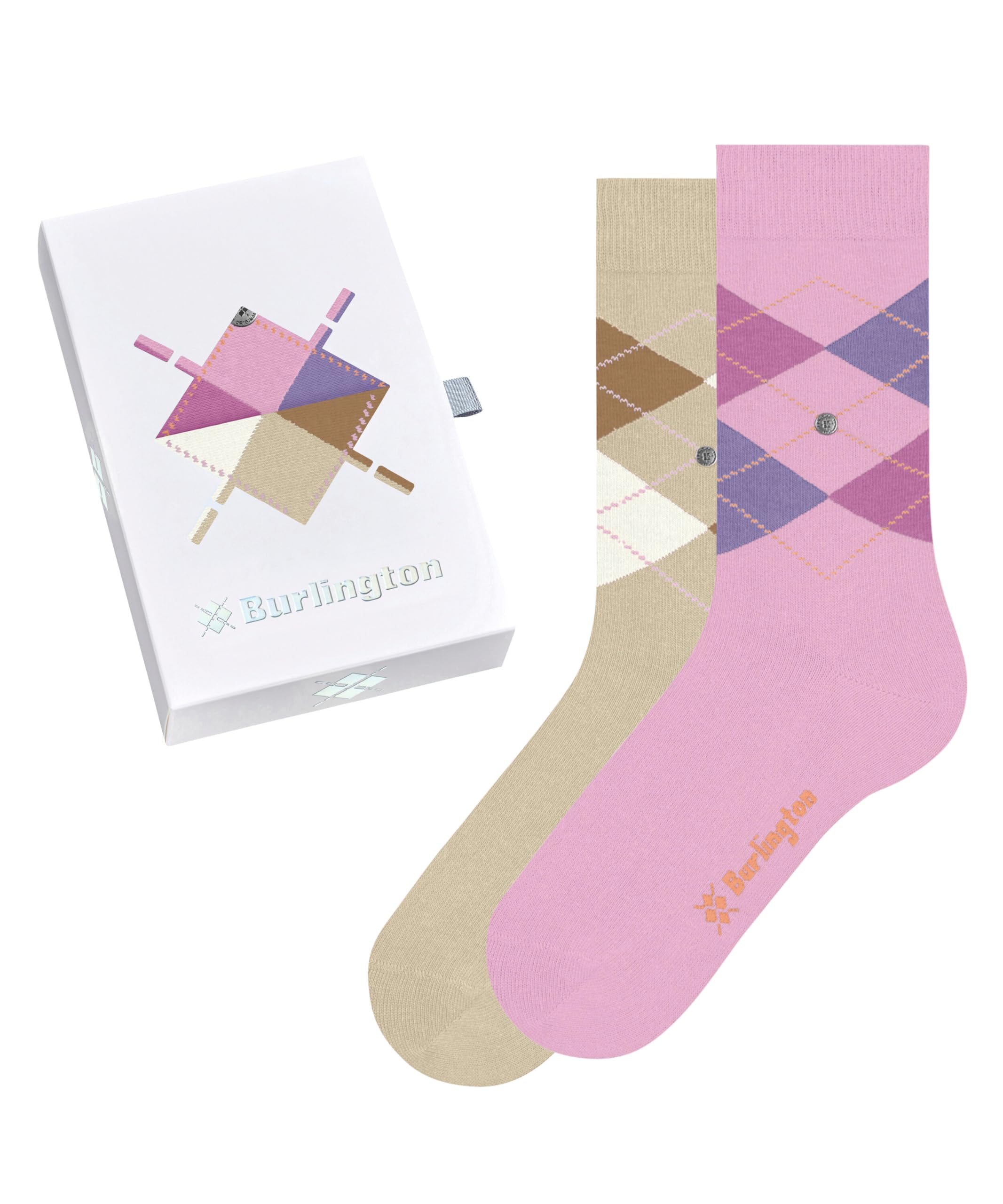Burlington Women's Basic Gift Box W So Cotton Patterned Socks 2 Pairs, Multicolor Sortiment 0069, 3.5-7