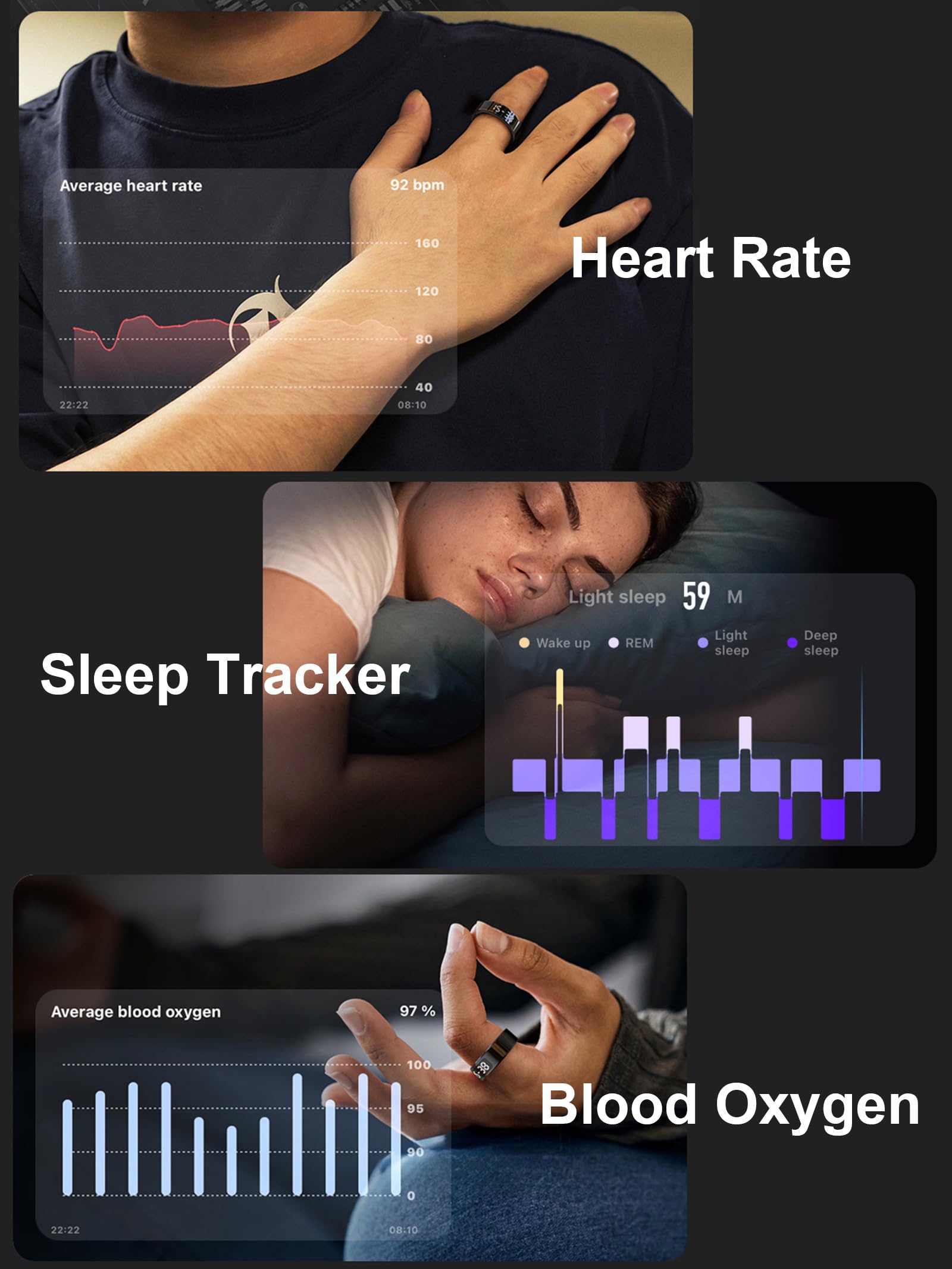 findtime Smart Ring Fitness Ring with Display LED Display Smartring Uomo Donna Android iOS Contapassi Anello Fitness Tracker Fitness Tracker Anello Monitoraggio Attività Tracker IP68 Scrolling Ring