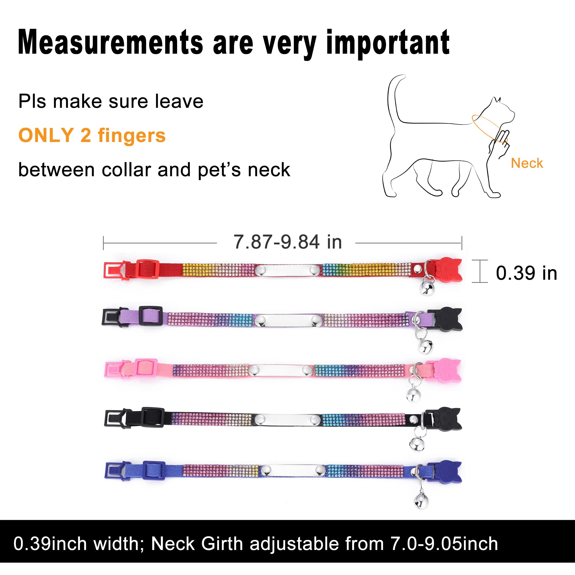 Filhome Personalized Rhinestones Cat Collar Breakaway with Pet Name Number Bell, Customized Cat Bling Diamond Rhinestone Collar with Bell and Safety Buckle Adjustable for Cats Kitten(Purple)