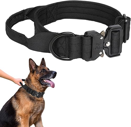 Miniatura 1 de Collar táctico para perro con asa de control, ajustable de nailon para entrenamiento militar, collar grueso para perro, resistente y de liberación