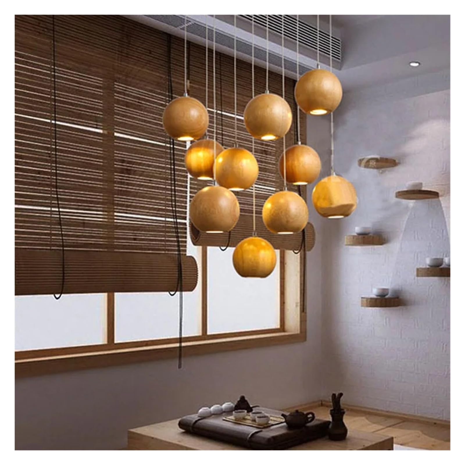 Żyrandol, nowoczesny żyrandol kulowy z litego drewna do jadalni/salonu 7/10 głowic V-intage lampa wisząca do sufitu LED przedpokoju/restauracji (10 głowic z drewna) Beauty Comes