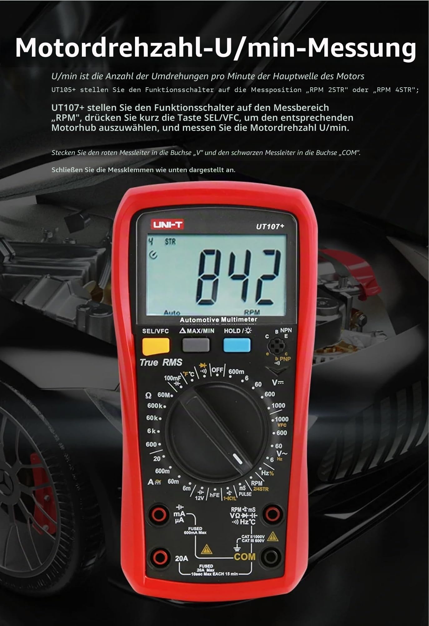 UNI-T UT107+ Automobile Multimeter High Precision True RMS Automobile Automatic Range Actual Value Digital Multimeter.