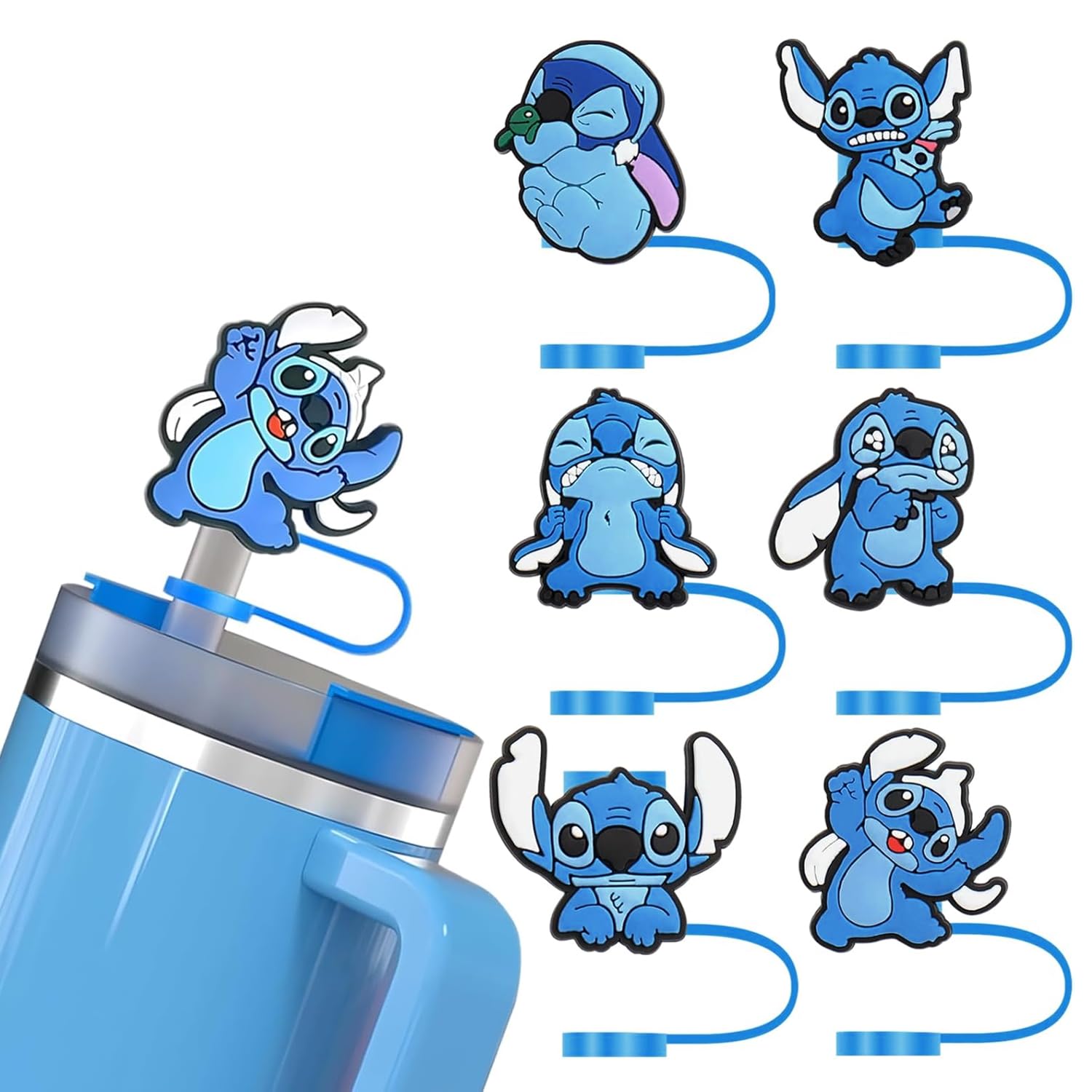 LUQXZG Straw Cover Cap for Stanley Cup 30&40 Oz,6 PCS Reusable Straw Lids Silicone Straw Topper Straw Tips Cover Straw Dispenser Tips for 10 mm Stanley Cups Straws (6pcs blue)