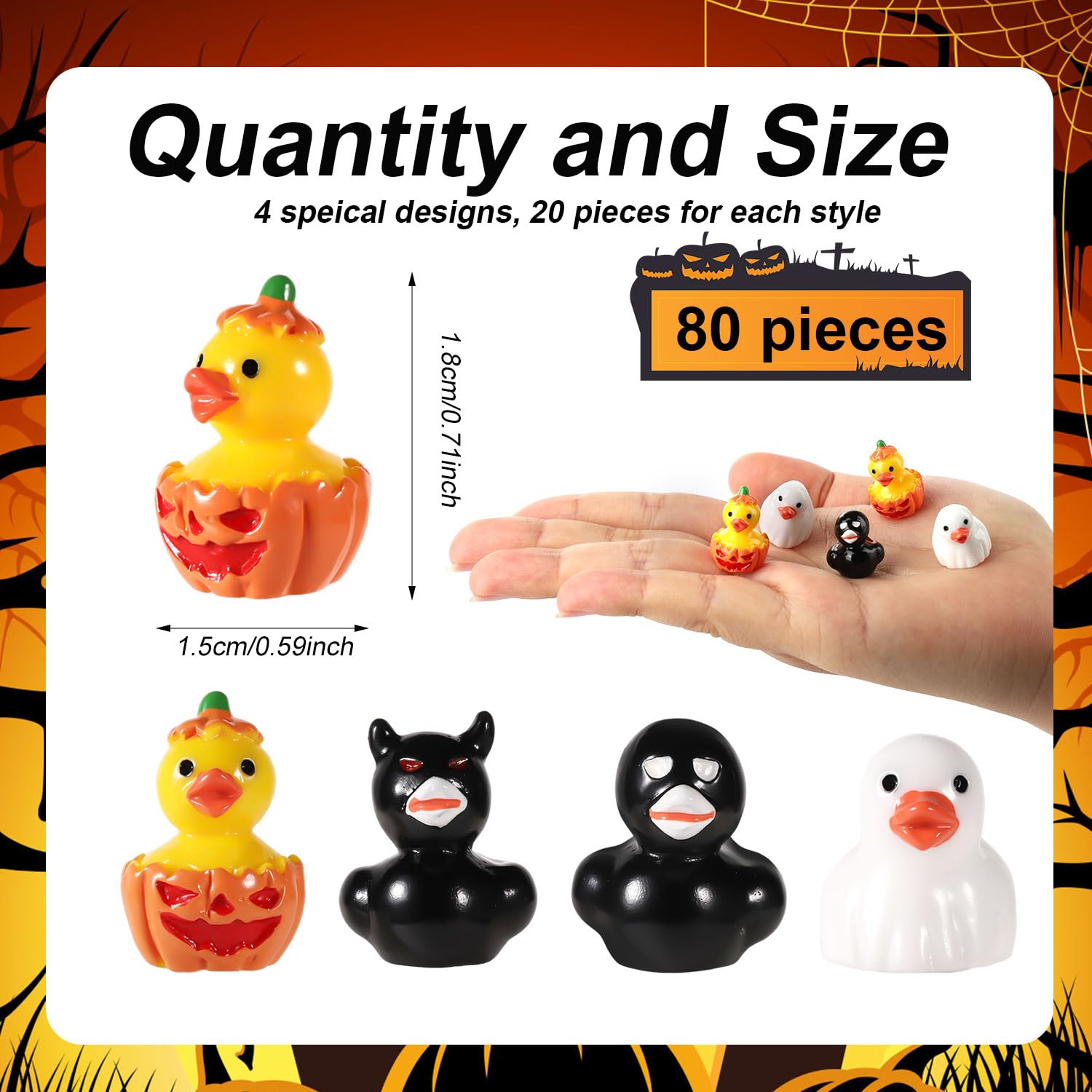 80pcs Halloween Mini Resin Ducks - Image 2