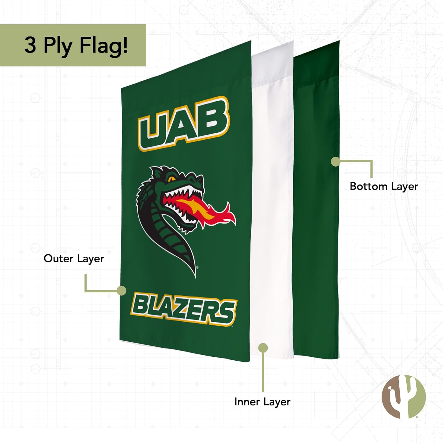 Desert Cactus University of Alabama Birmingham UAB Garden Flag – 19 x 12 inch Alabama Blazers Banner, For Outdoor Display and Events (Design B) - Image 3