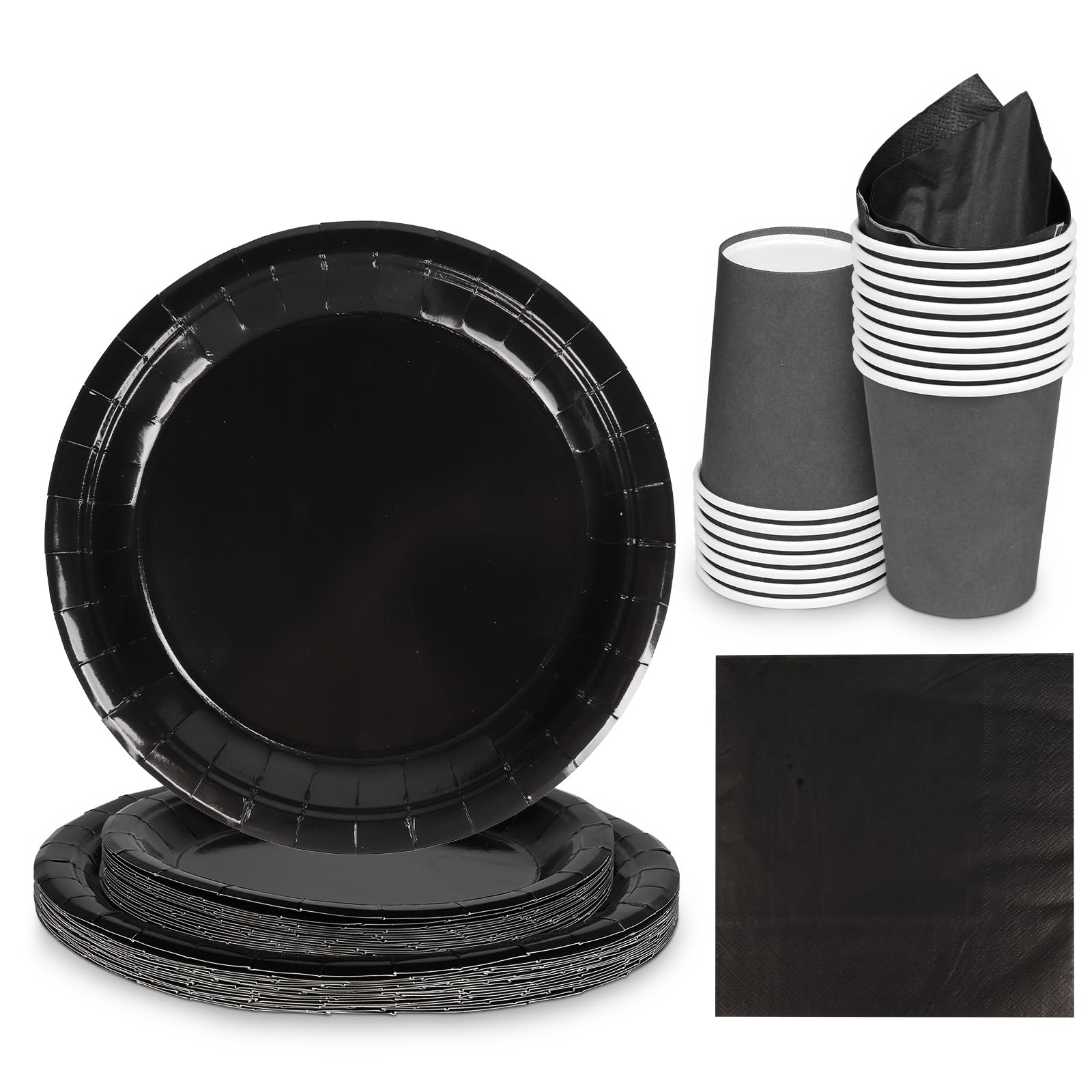 68pcs Black Tableware Set Decor, Green Paper Napkins Cups 7inch & 9inch Paper Plates in Solid Color, Disposable Birthday Decorations for Men Women Halloween Birthday Wedding Party