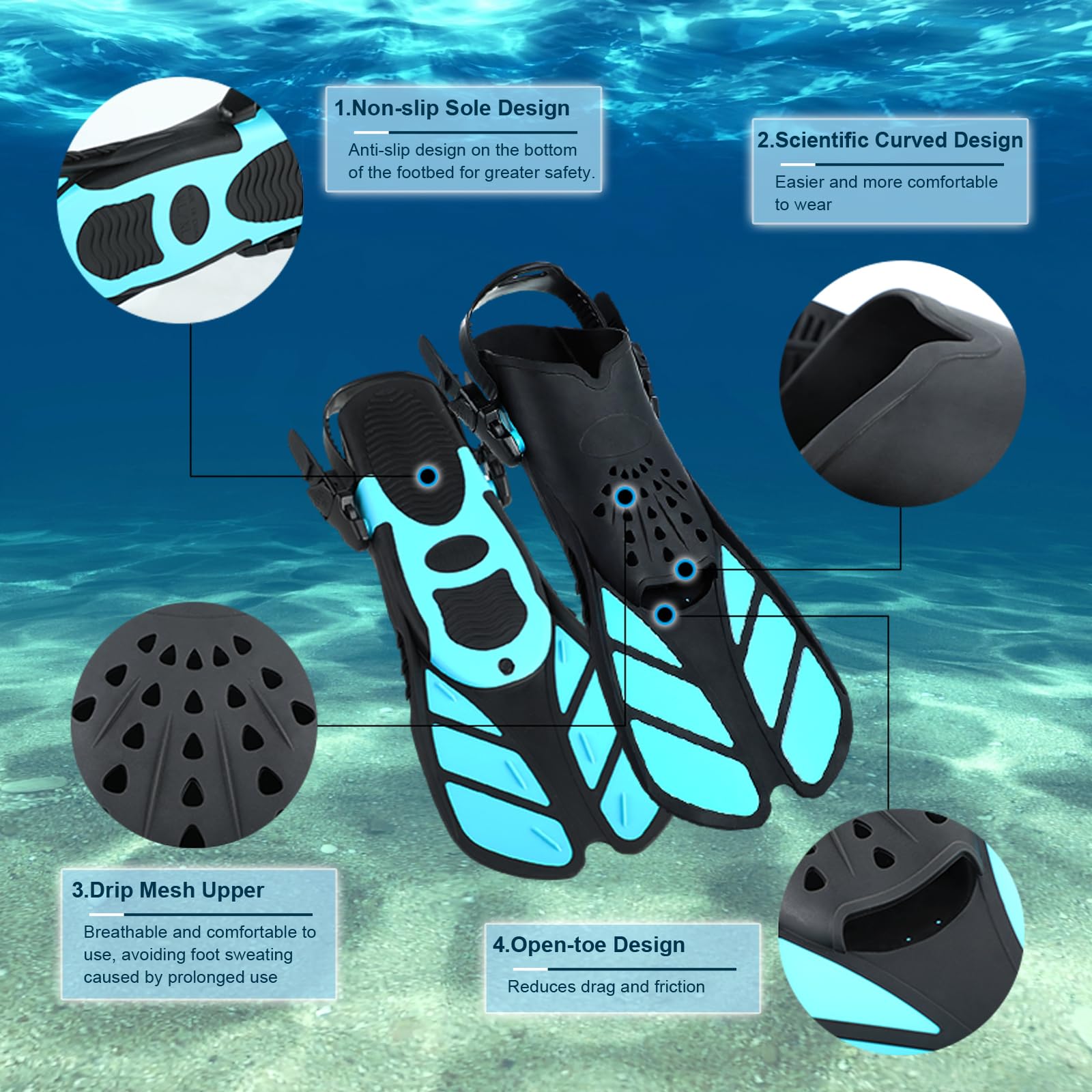 Schnorchelflossen, Flossen Erwachsene Schwimmflossen, Flexibel Einstellbare Schwimmflossen, PP+TPR Material Unisex Taucherflossen für Erwachsene mit Netztasche