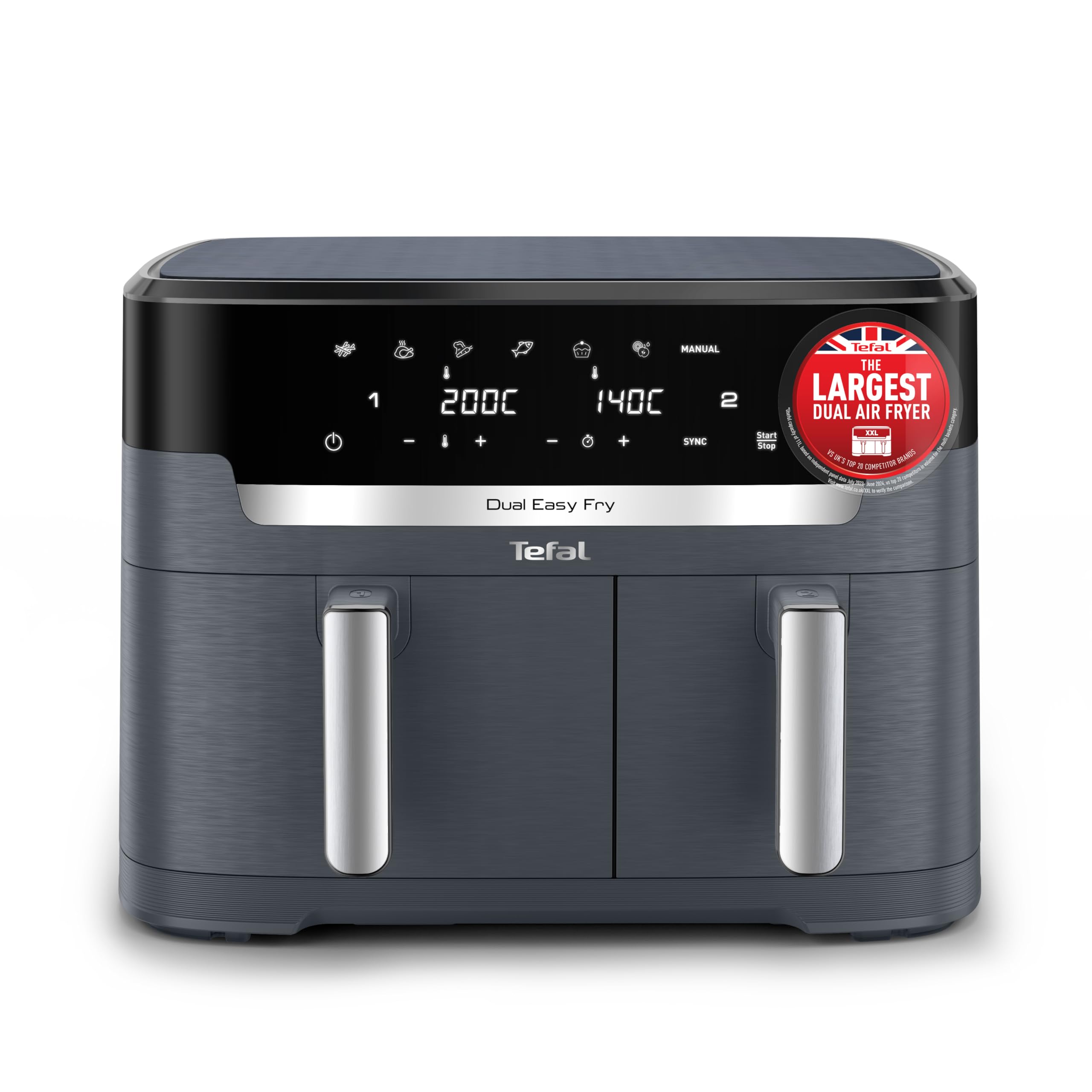 Tefal XXL Friteuse à air de 11 L, double tiroir, sans huile, extra croustillant, rôtir, cuire, réchauffer, déshydrater, 7 programmes prédéfinis, lavable au lave-vaisselle, 8+ portions,
