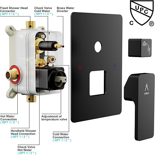 Miniatura 7 de Sistema de ducha moderno de latón de lluvia con válvula y desviador, mezclador de ducha con válvula de ducha cuadrada de alta presión de mano