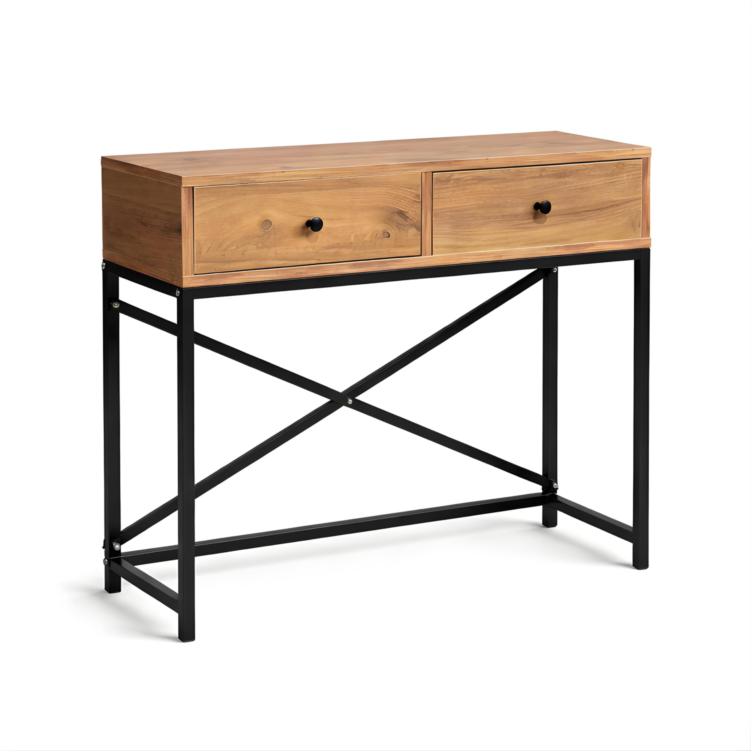 Recibidor Consola Metal y Atlantic Pine con Dos cajones 90 x 32 x 80 cm. Zeus