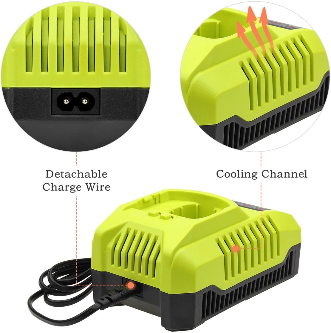 Replace for Ryobi 9.6V-18V Battery Charger NiCad NiMh & Li-ion One+ Battery P117 Dual Chemistry IntelliPort P102 P105 P107 P113