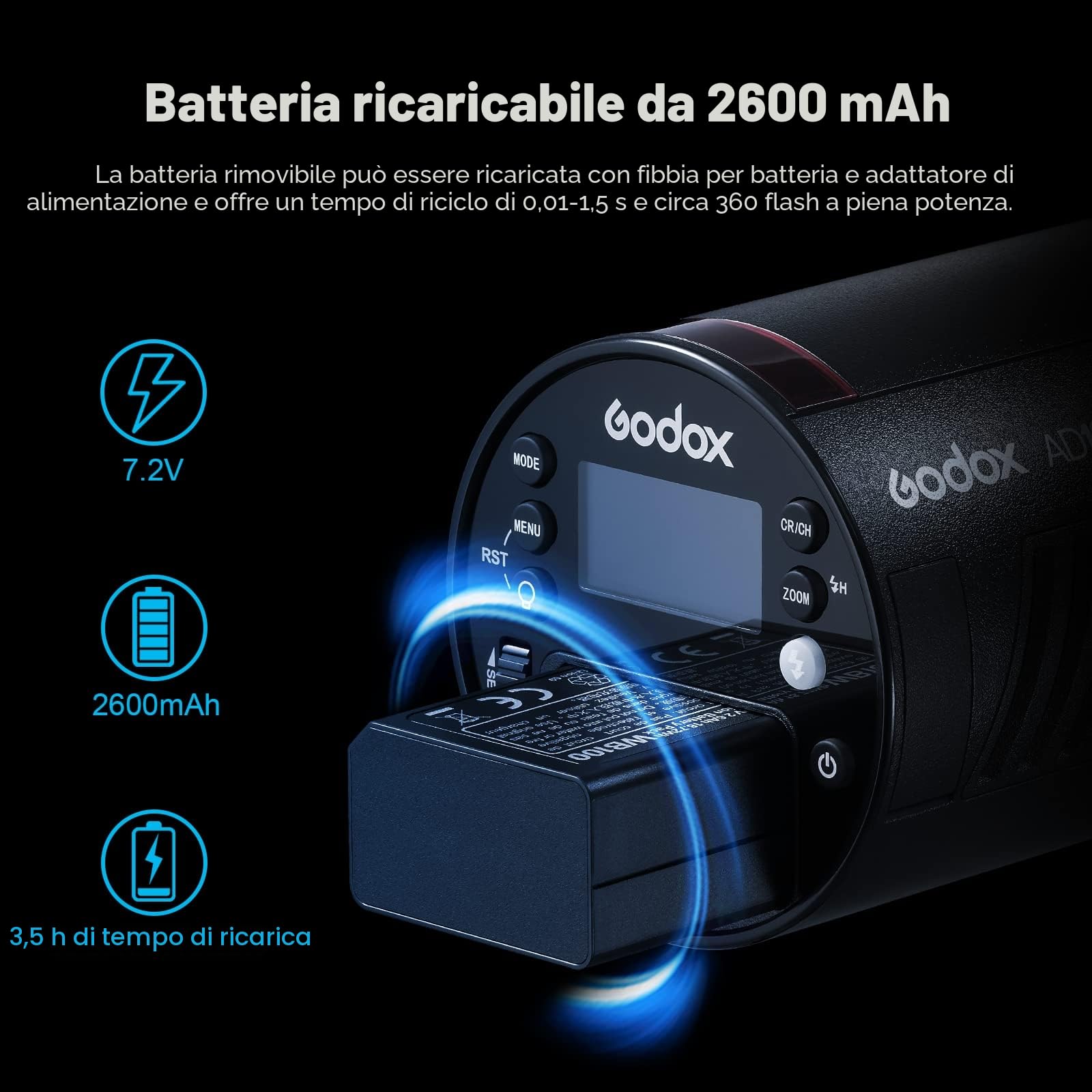 GODOX AD100Pro Nero 100Ws Testa Rotonda TTL HSS Kit Flash Portatile Compatto