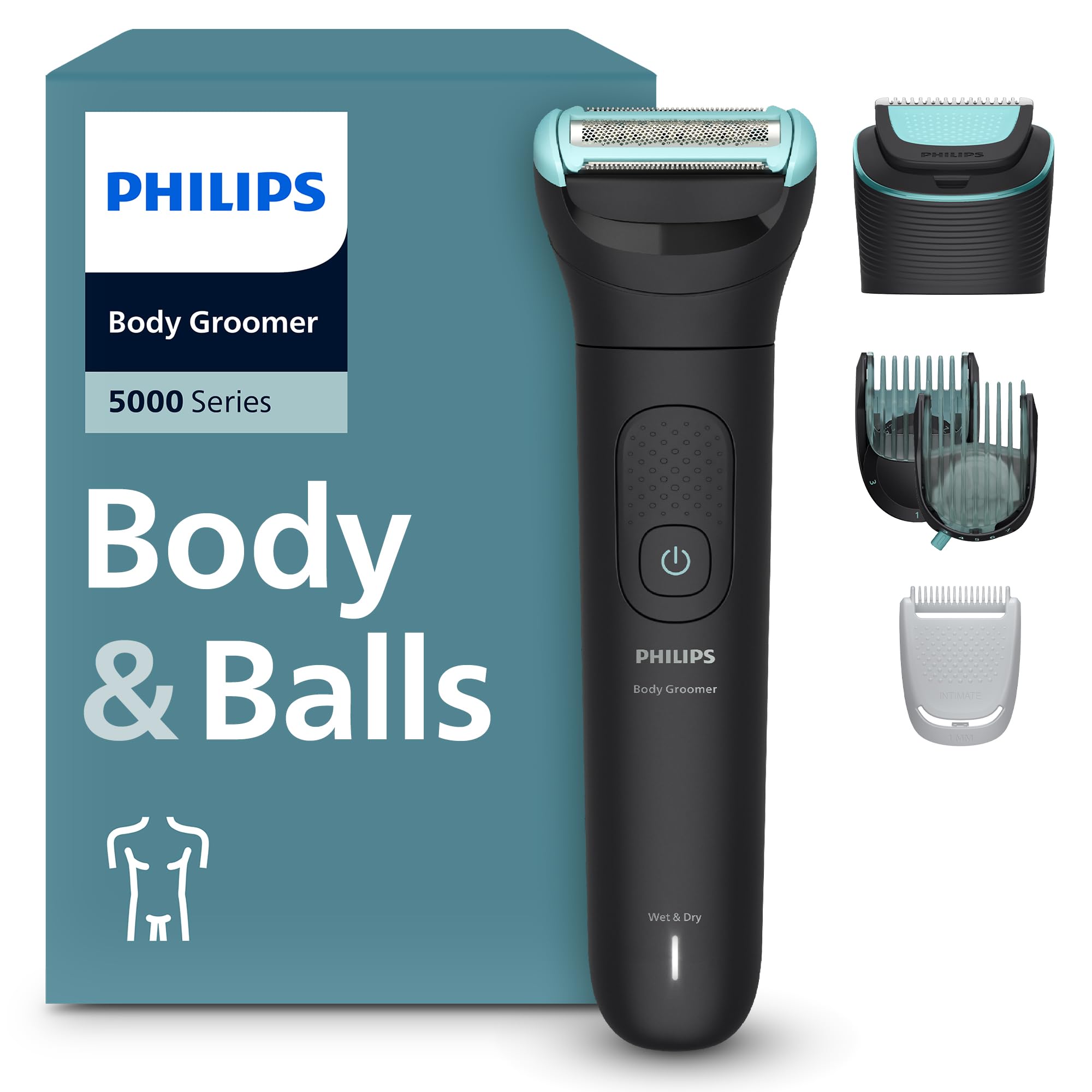 Philips Body Groomer 5000 Series - Trimmer for Men with Triple Protect Shave System Intimate Trim & Shave Interchangeable Heads 100% Showerproof 100 Min. Runtime Model BG5490/28