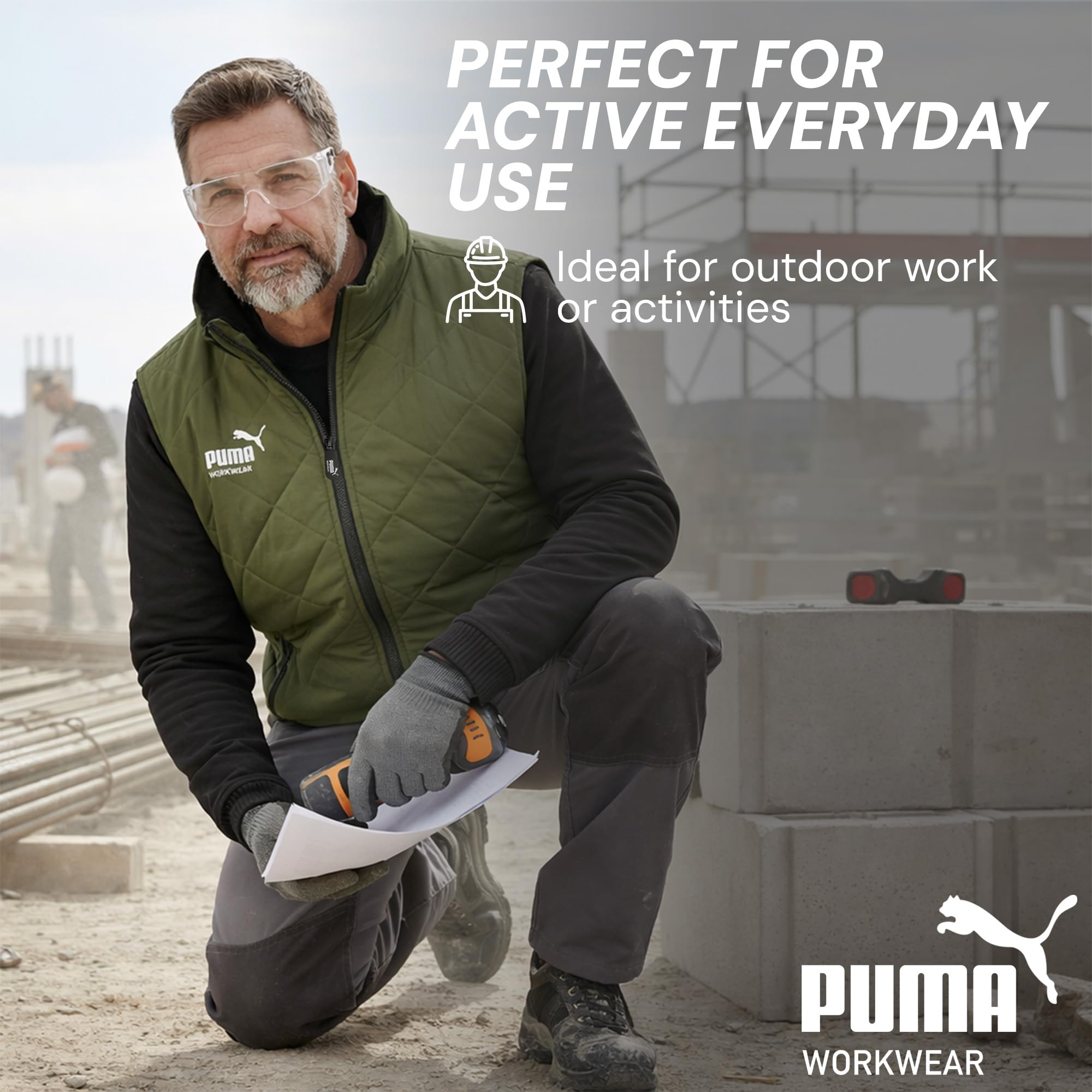 PUMA Workwear - Chaleco de invierno para hombre, forro cálido, resistente al agua y al viento, chaleco de trabajo con bolsillos y forro polar, bolsillo interior, material exterior robusto para trabajo