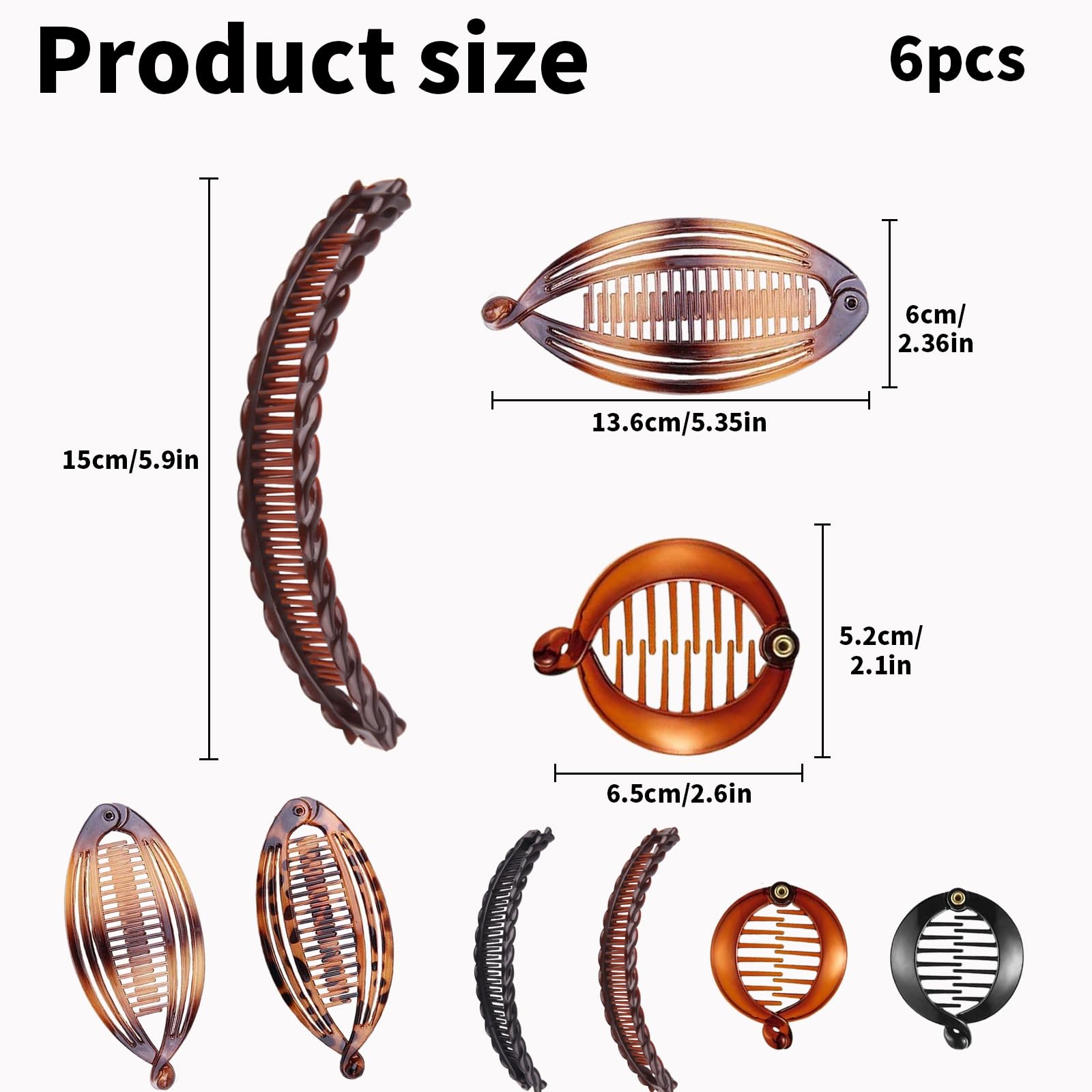 Ycfish Banana Hair Clips (6 Pcs) - Women's Retro Claw Hair Clip - Black Solid - Polypropylene - Suitable for All Hair Types - Image 3