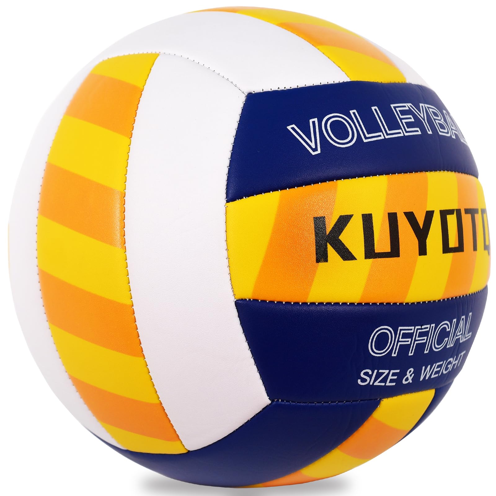KUYOTQ Beachvolleyball - Strandvolleyball Offizielle Größe 5, mit Klassischen Streifen in Gelb, Blau & Weiß - Weiche 3mm Oberfläche für Indoor & Outdoor, Jugendliche und Erwachsene