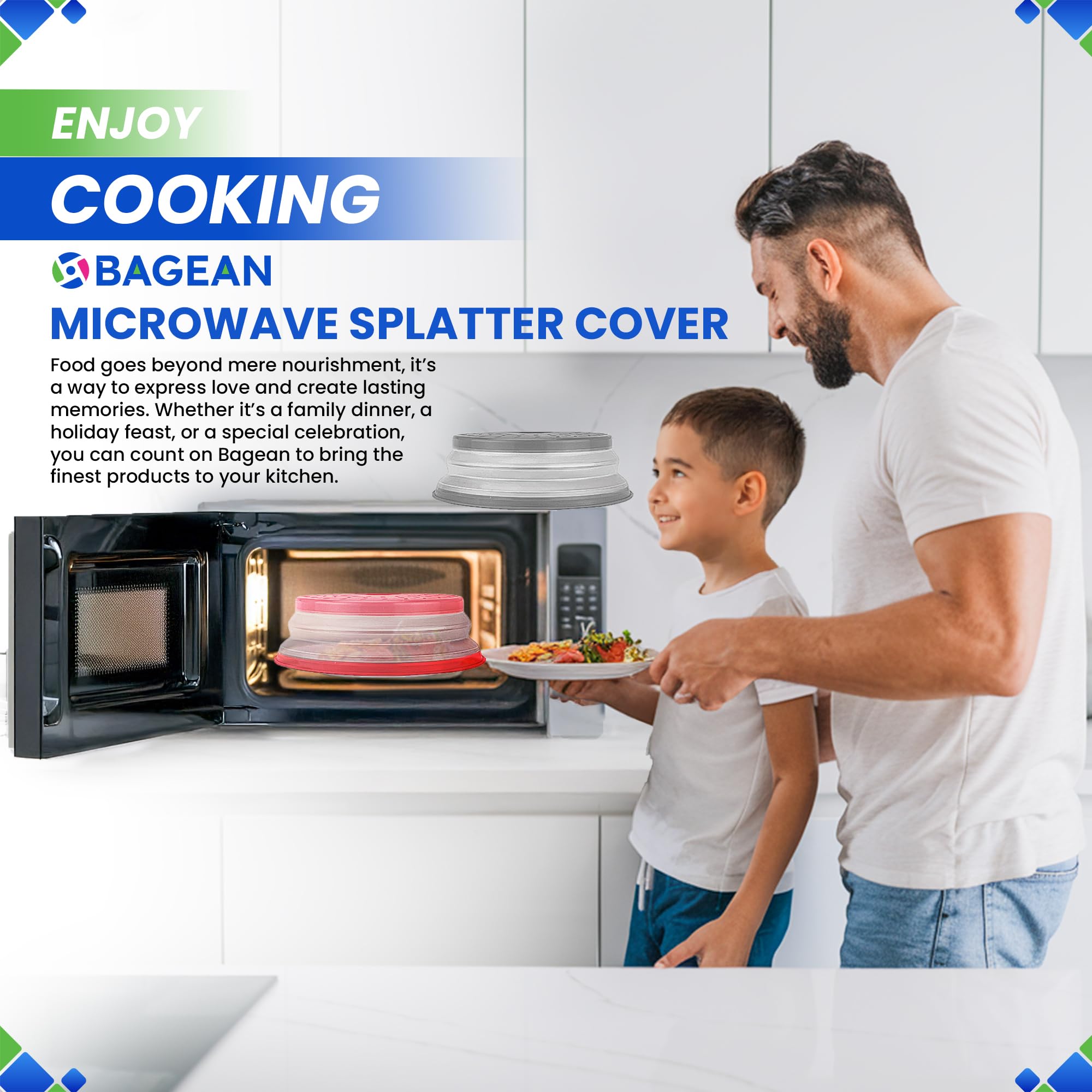 Cubierta de salpicaduras de microondas de 10.5 pulgadas, cubierta plegable de silicona para salpicaduras de alimentos, cubre el plato y el plato, tapa duradera para alimentos para microondas con