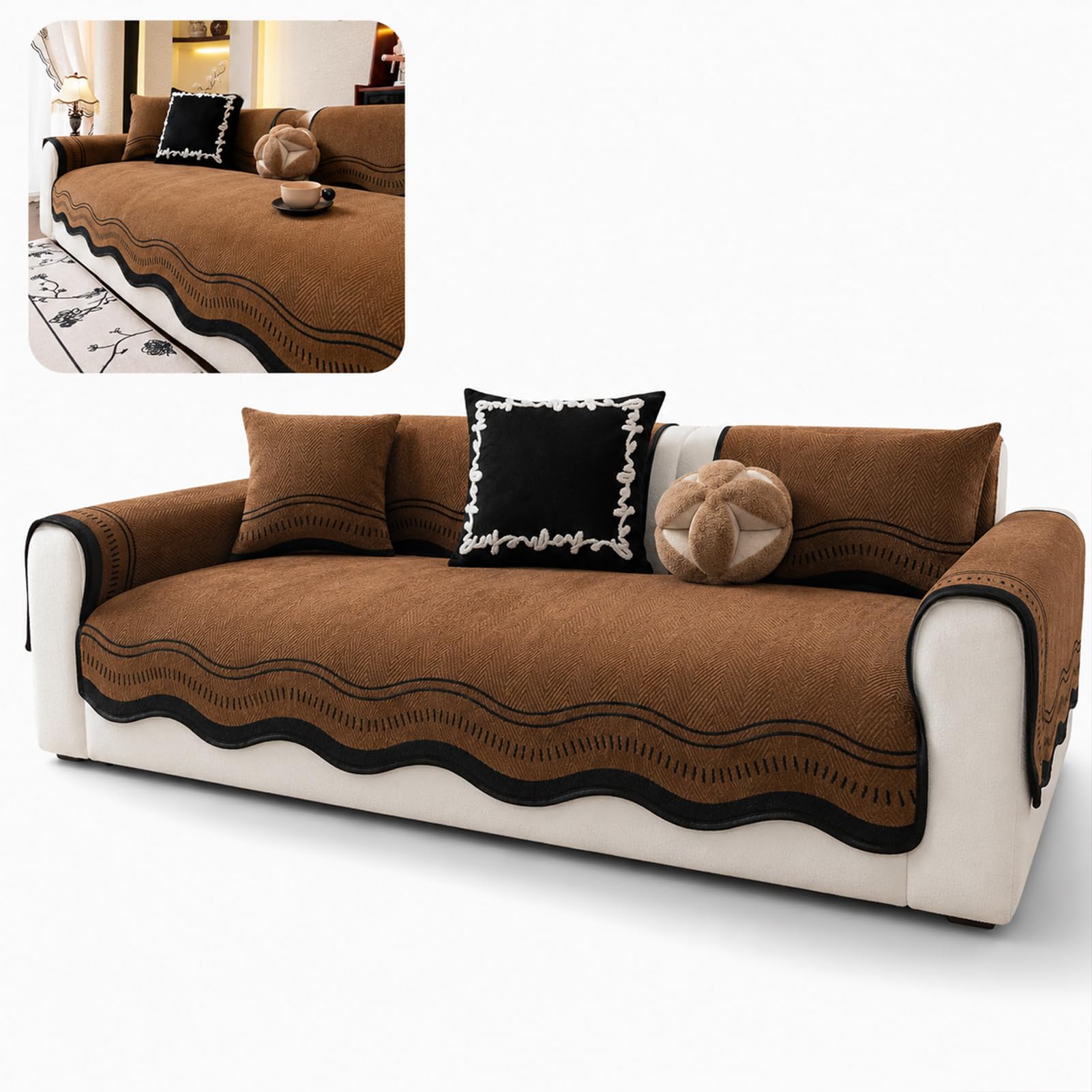 TJKK Couch Cover Blanket Geometric Striped Pet Covers for Couches and Sofas Dog Cover for Couch Pet Friendly Chenille Sectional Sofa Covers for Pets (coffee,70 * 180cm)
