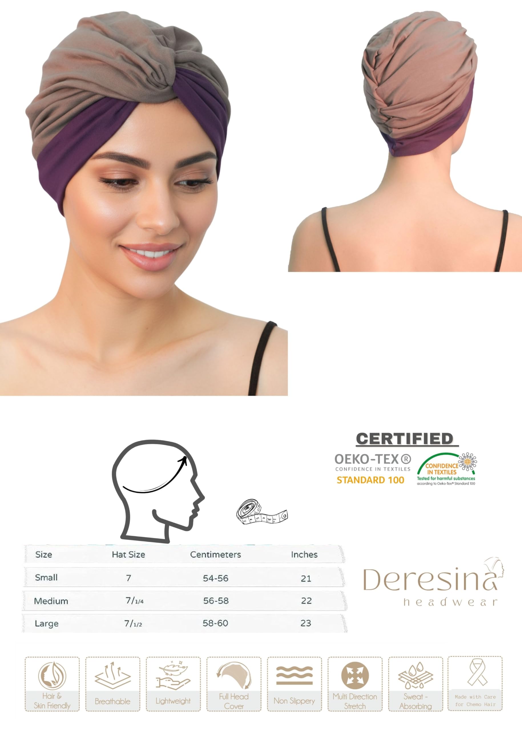 Deresina Headwear Turban Chimio Femme, Torsadée Bonnets en Bambou pour la Perte de Cheveux, Respirant Coiffe Couvre-Chef Complet, Chapeau Classique, Elegant et Confortable pour Dames