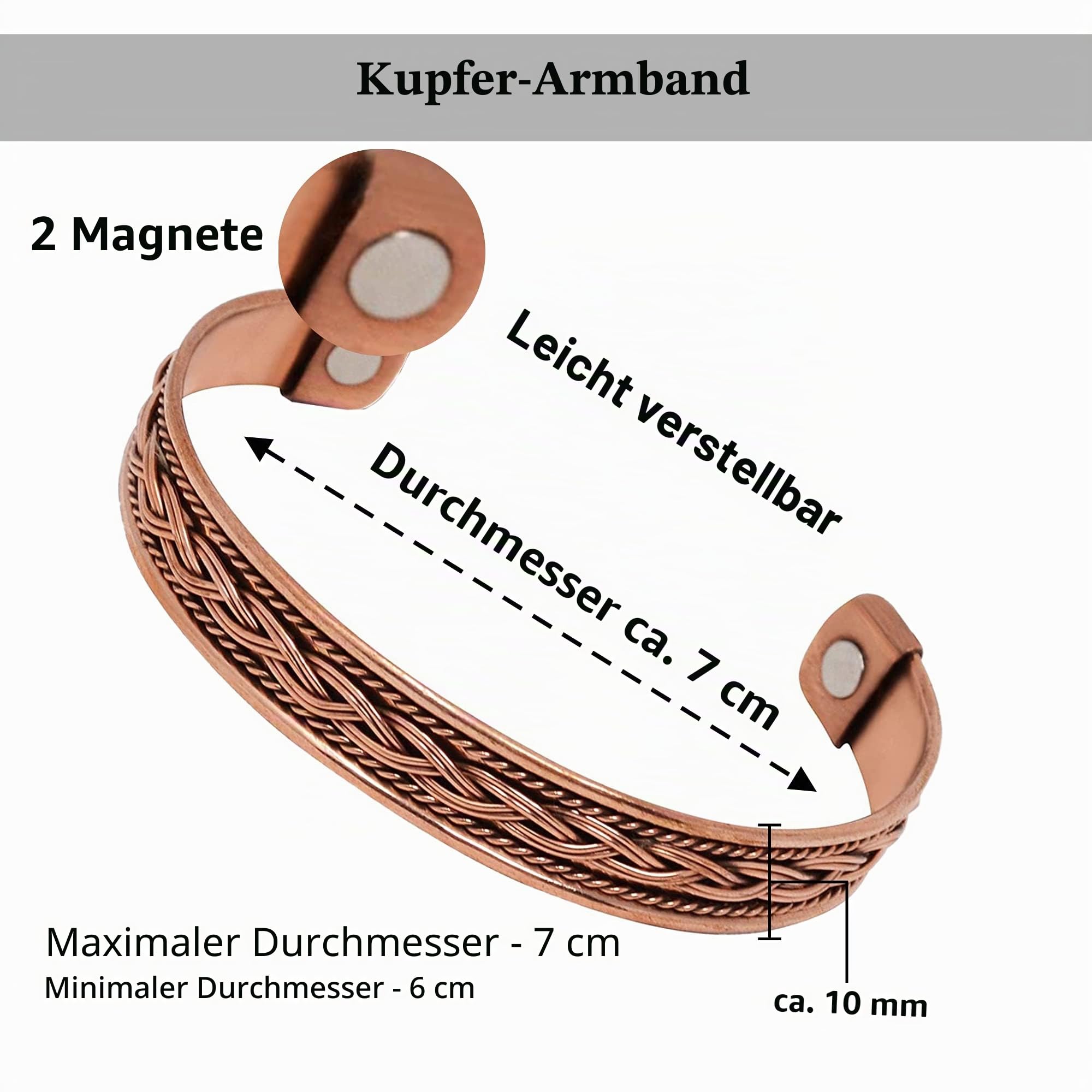 Wonder Care Armband aus reinem Kupfer für Damen und Herren, Kupfer-Kada für Herren, Kupferband mit Samtetui und Geschenkbox