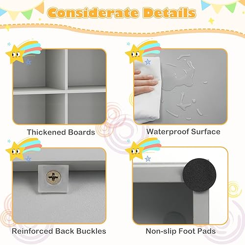 Miniatura 2 de LDAILY Estantería para niños, muebles de dormitorio para niños con 4 cubos, 1 compartimento abierto, estantería de guardería con dispositivo