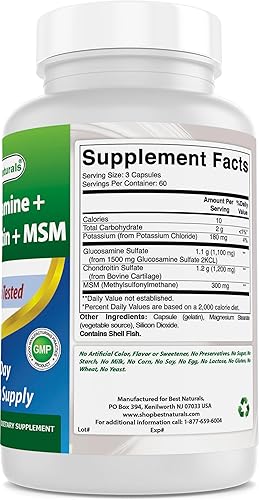 Miniatura 6 de Best Naturals Glucosamina condroitina y MSM (no OGM) - Promueve la salud de las articulaciones - 180 unidades